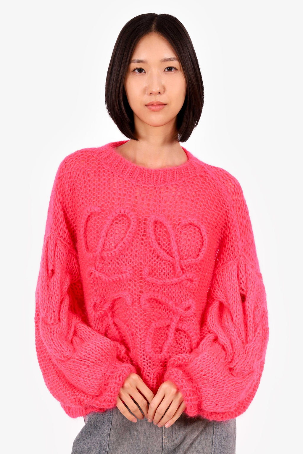 Loewe Pink Mohair Anagram Cropped Sweater Size S