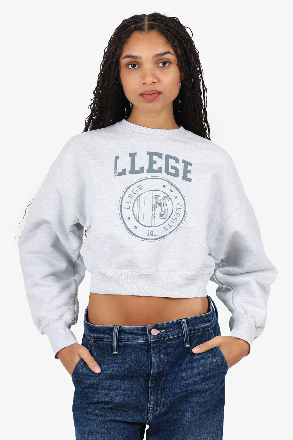 Recto Grey Cropped Logo Sweater Size S