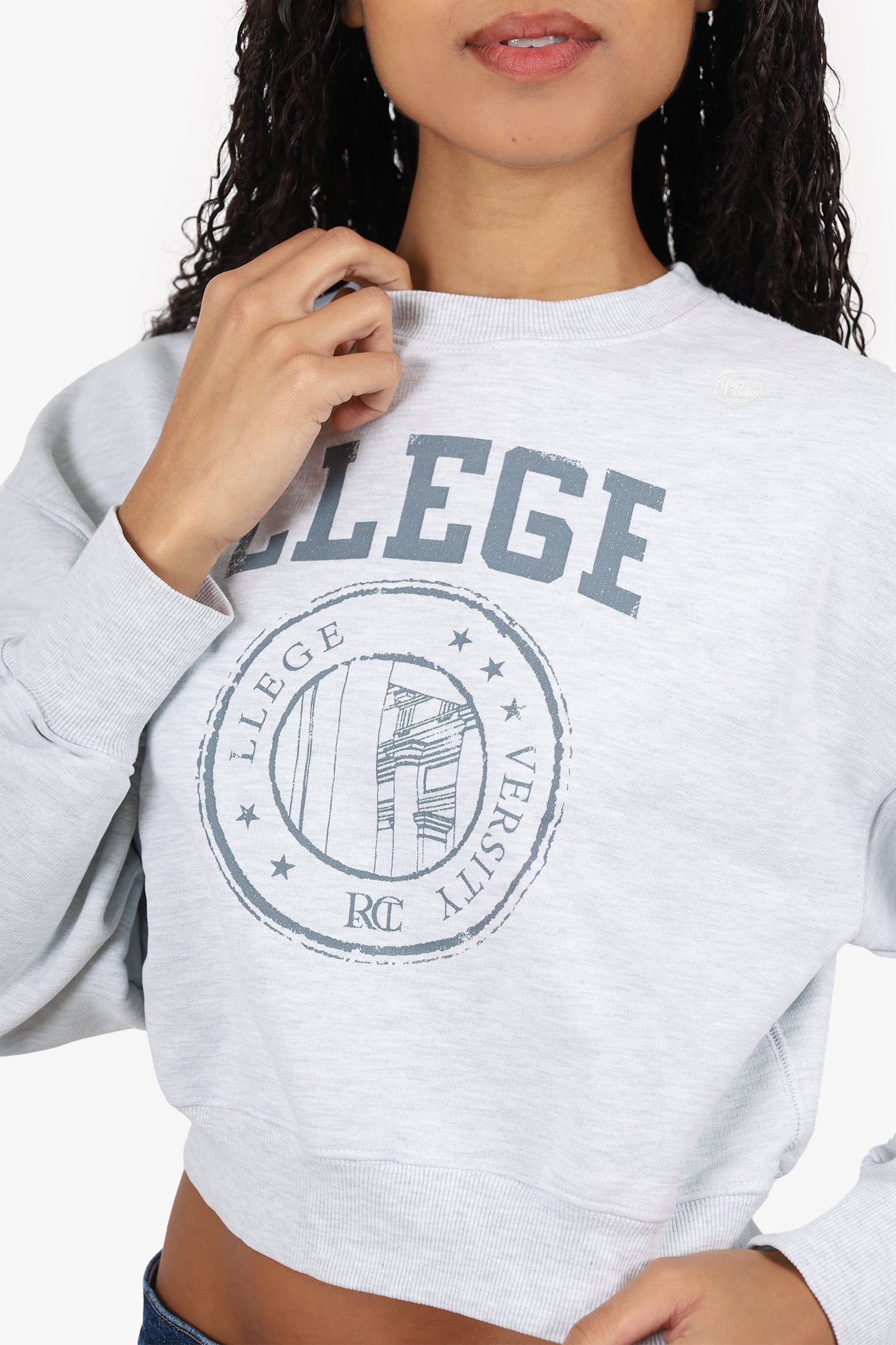 Recto Grey Cropped Logo Sweater Size S