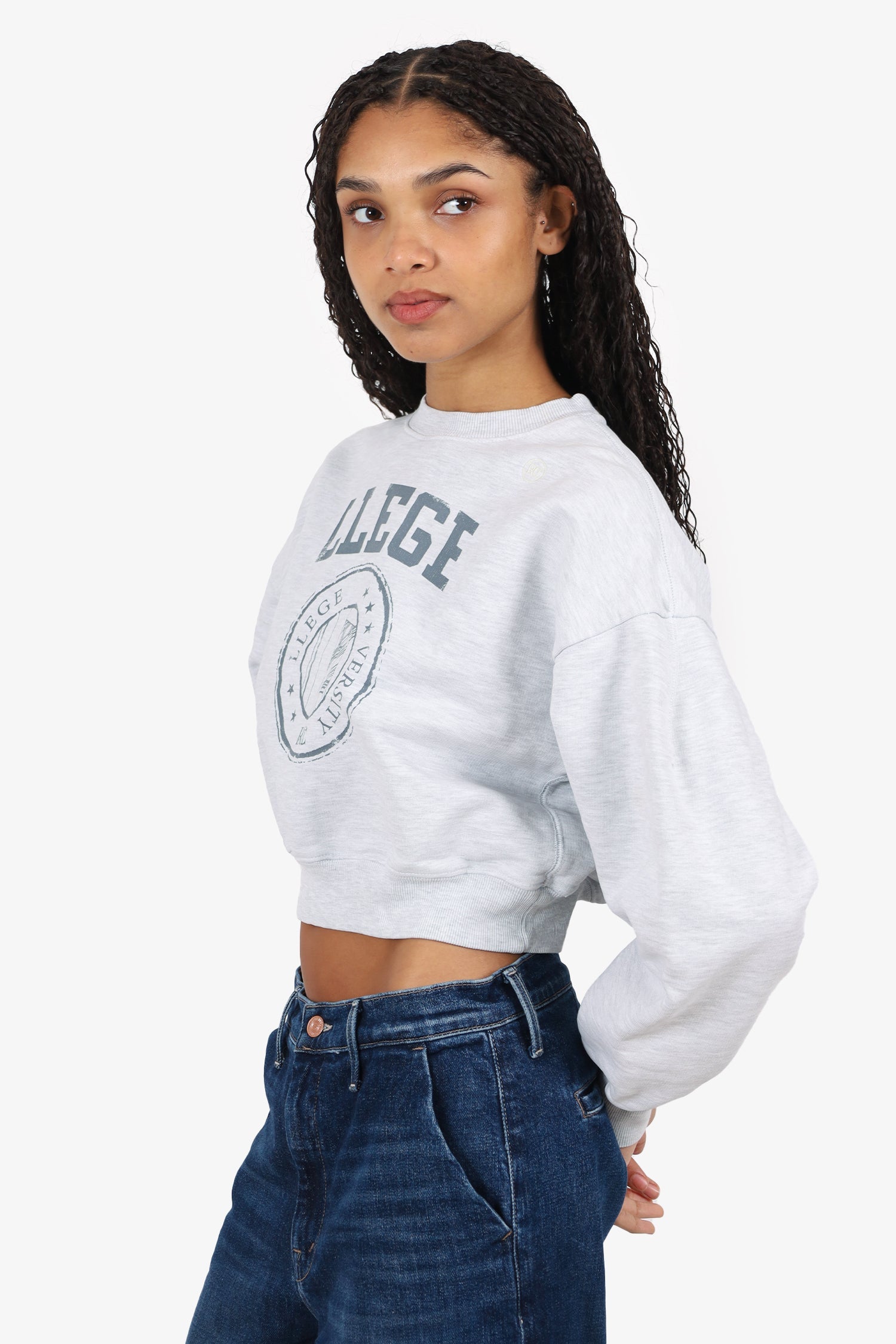Recto Grey Cropped Logo Sweater Size S