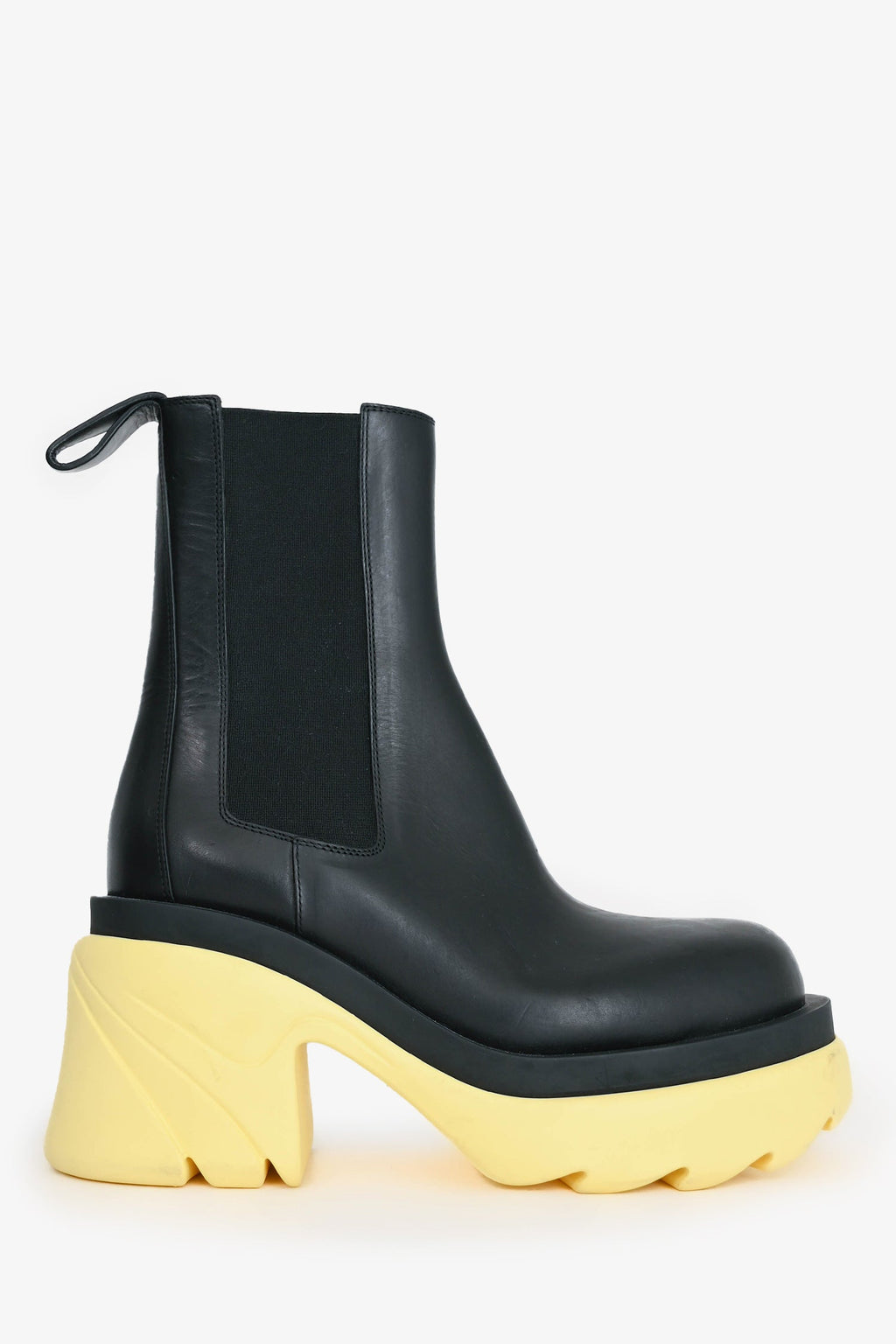 Bottega Veneta Black Leather Chelsea Yellow Heeled Lug Boots Size 37