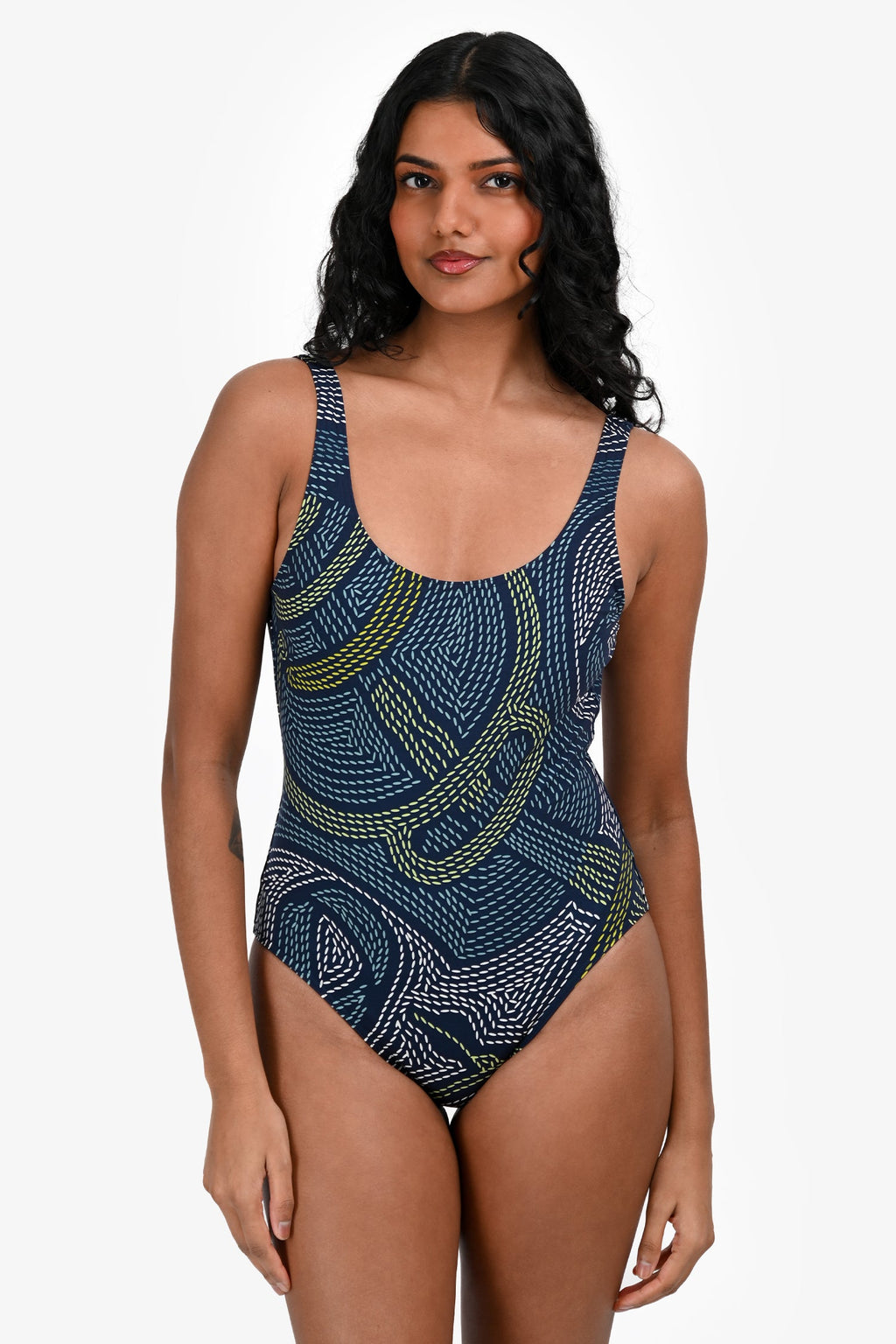 Hermès Blue Patterned One Piece Swimsuit with Pouch Size 34