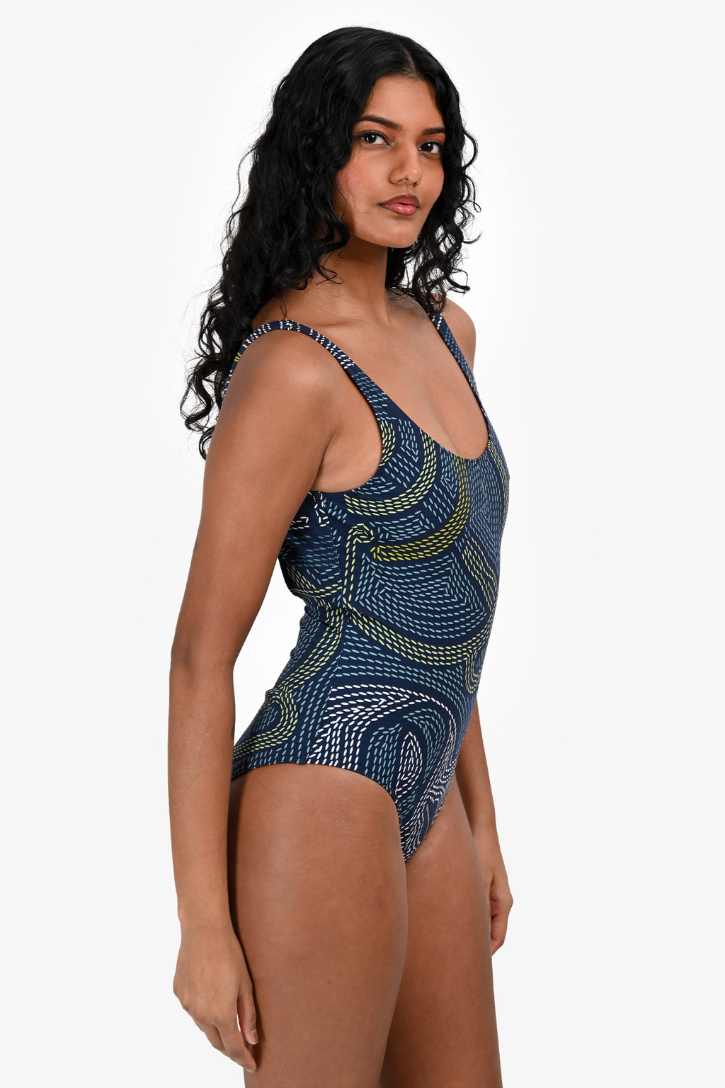 Hermès Blue Patterned One Piece Swimsuit with Pouch Size 34