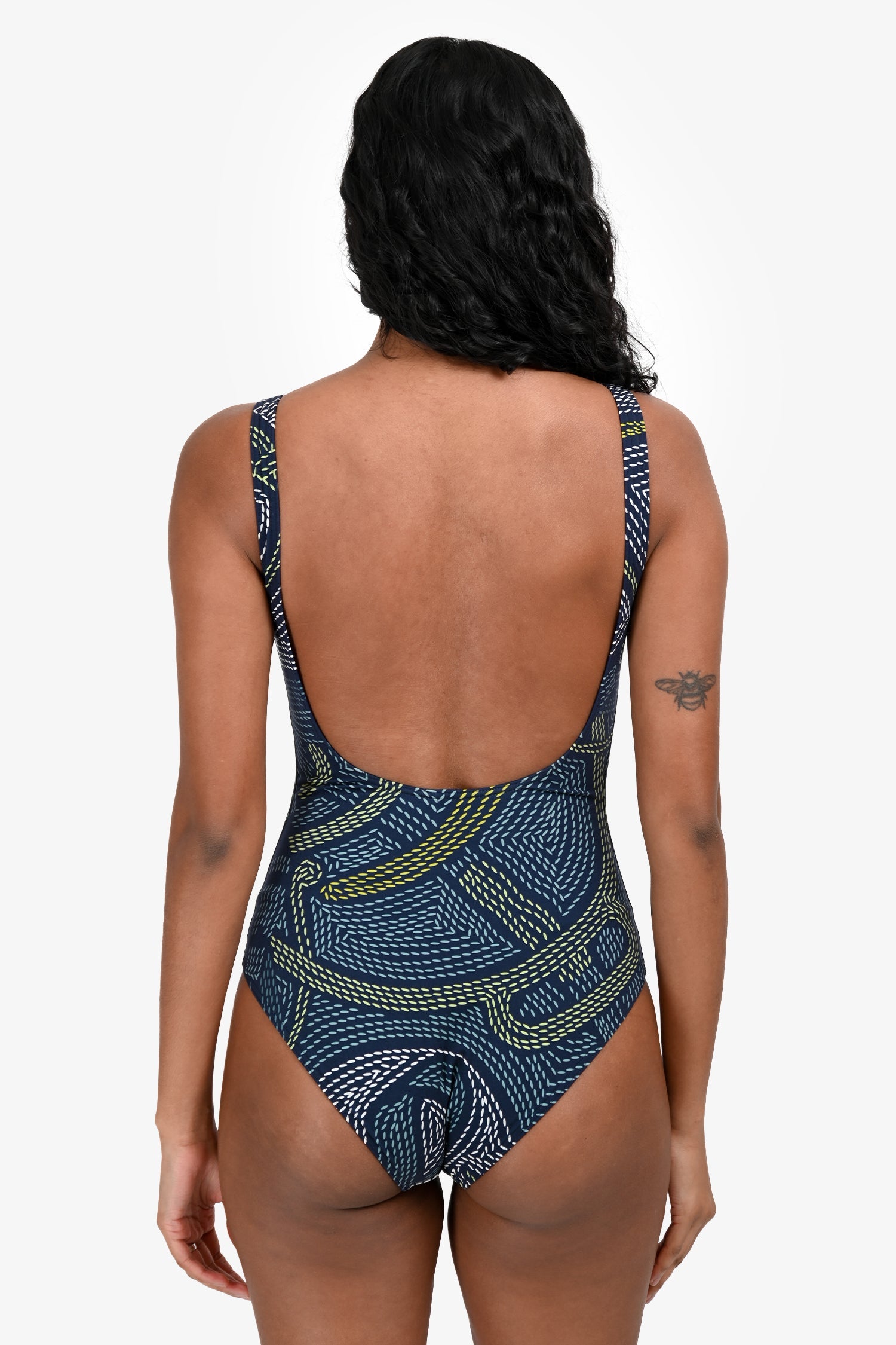 Hermès Blue Patterned One Piece Swimsuit with Pouch Size 34