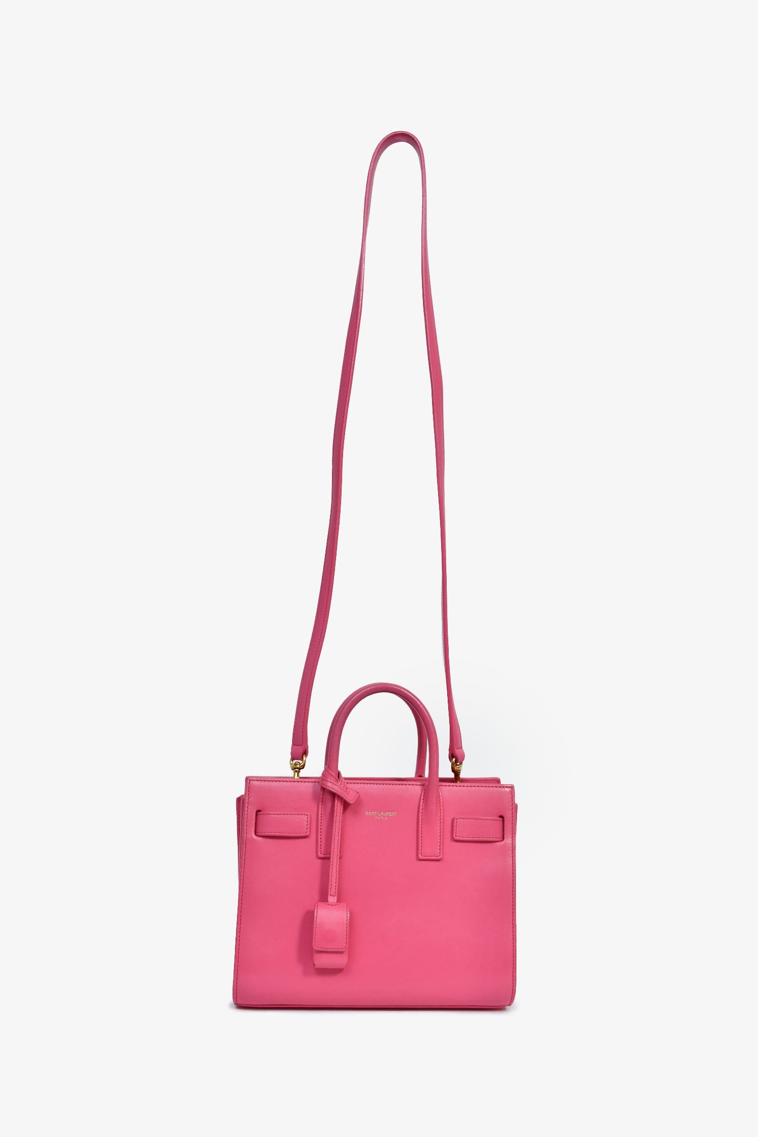 Saint Laurent Pink Leather Nano Sac de Jour Top Handle with Strap