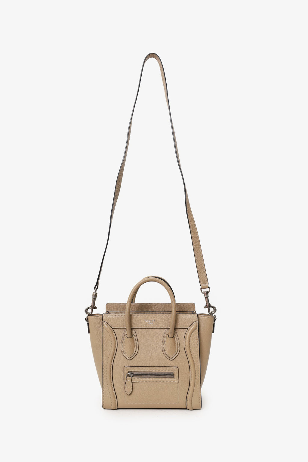 Celine Taupe Leather Nano Luggage Top Handle with Strap