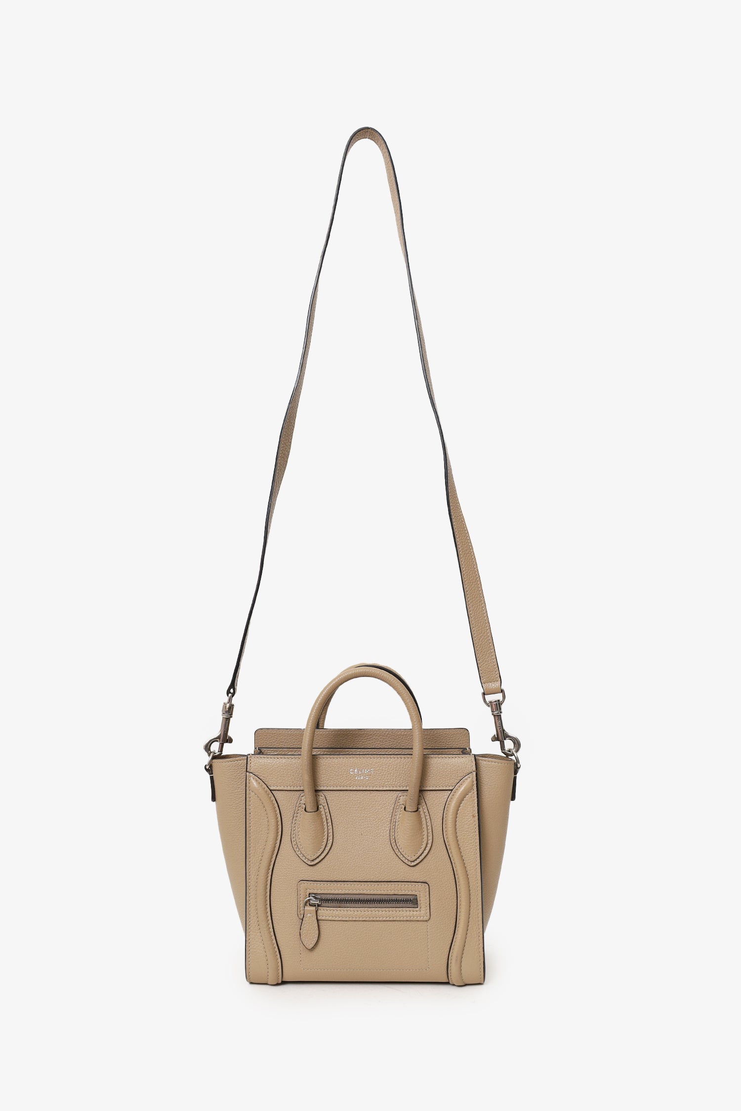 Celine Taupe Leather Nano Luggage Top Handle with Strap