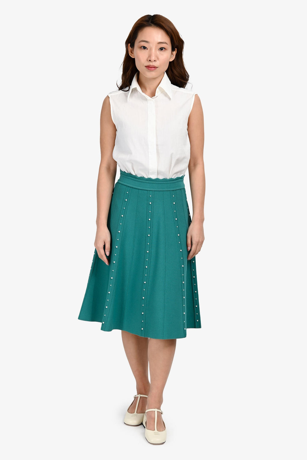 Sandro Teal Faux Pearl Midi Skirt Size 1