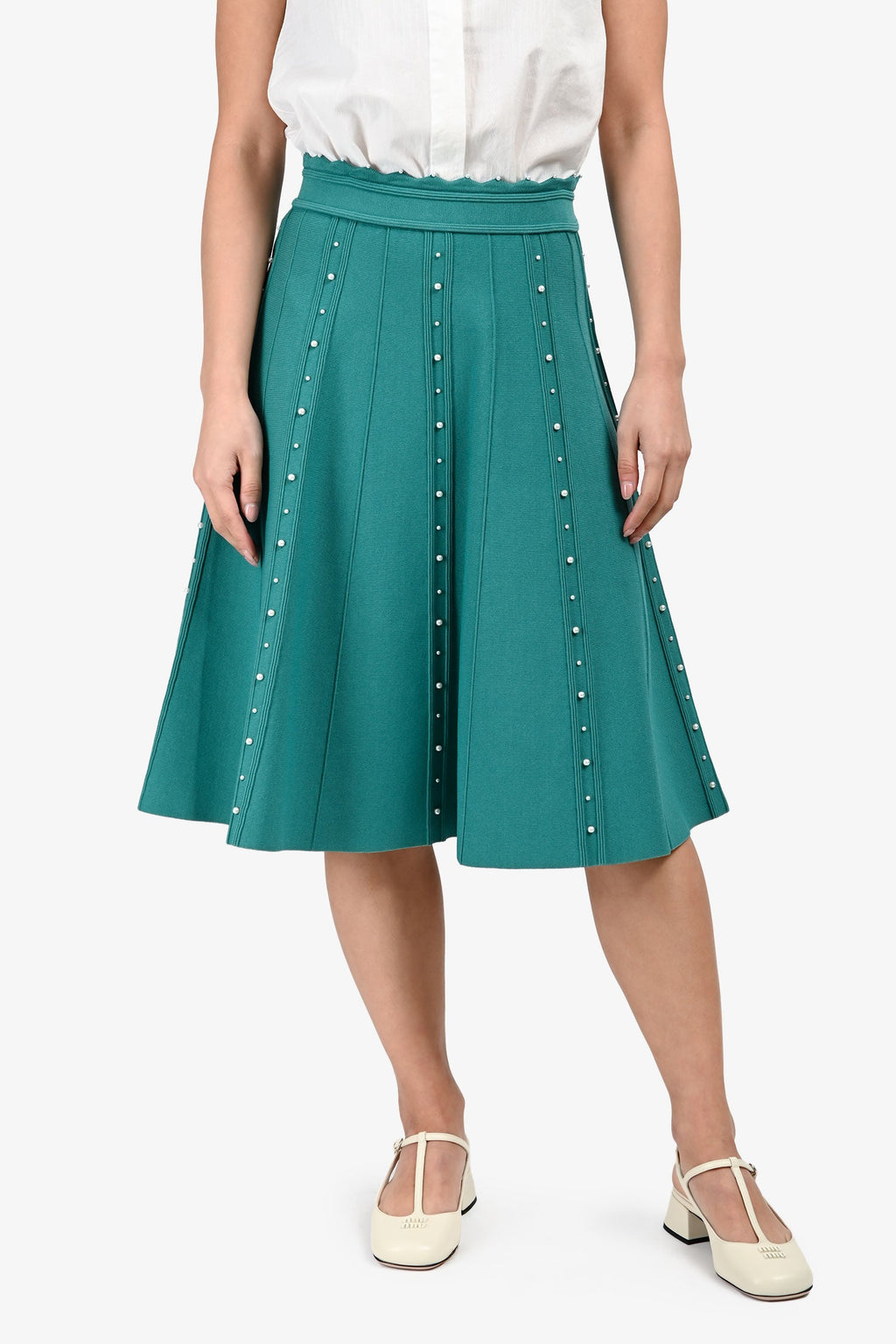Sandro Teal Faux Pearl Midi Skirt Size 1