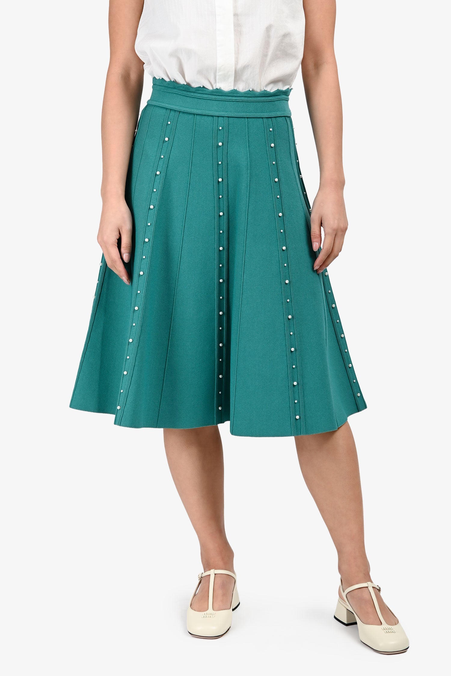 Sandro Teal Faux Pearl Midi Skirt Size 1