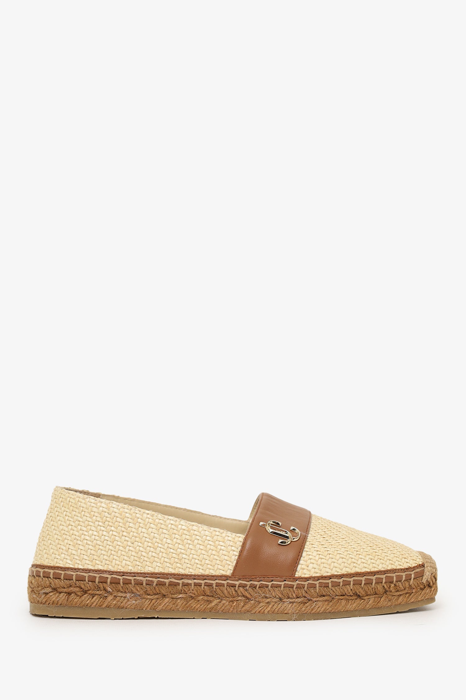 Jimmy Choo Beige/Brown Raffia And Leather Espadrille Flats Size 36.5