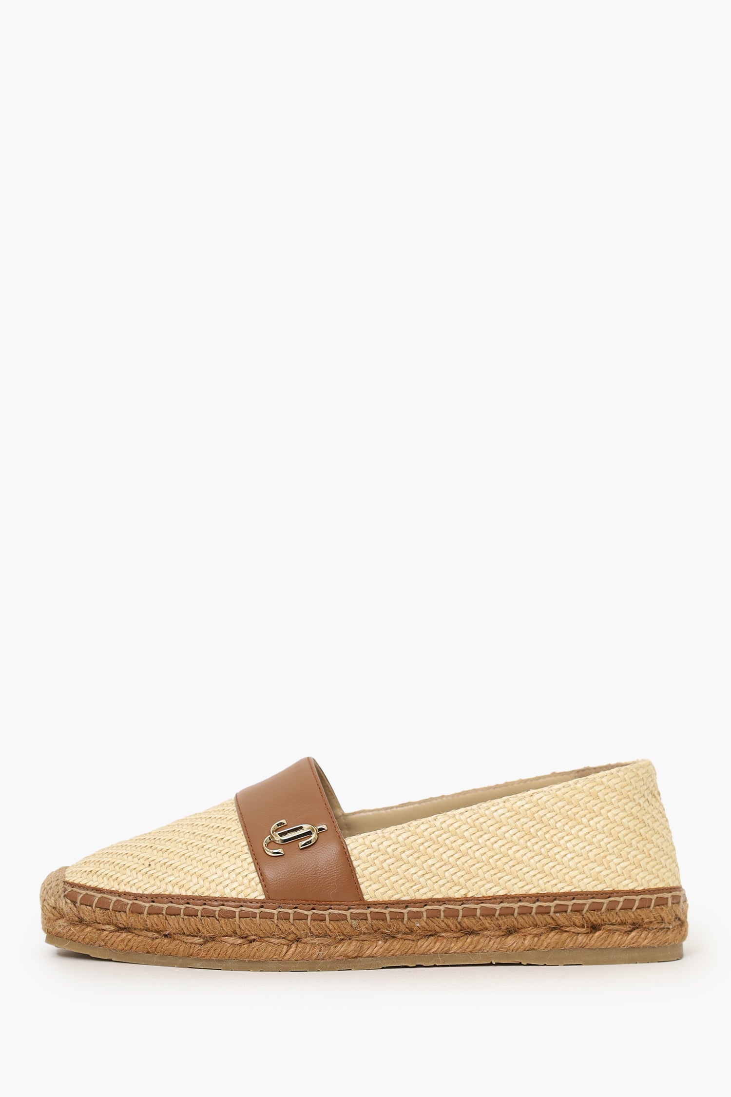 Jimmy Choo Beige/Brown Raffia And Leather Espadrille Flats Size 36.5