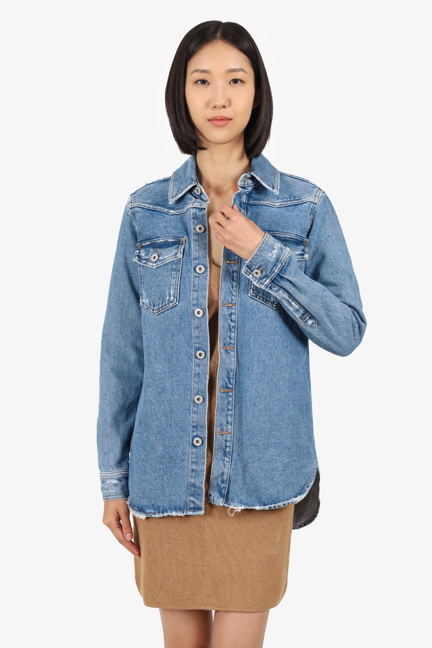Off-White Denim Floral Printed Jacket Size 38