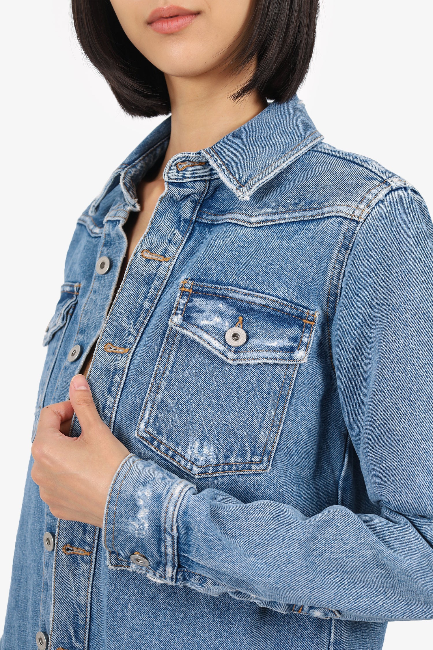 Off-White Denim Floral Printed Jacket Size 38