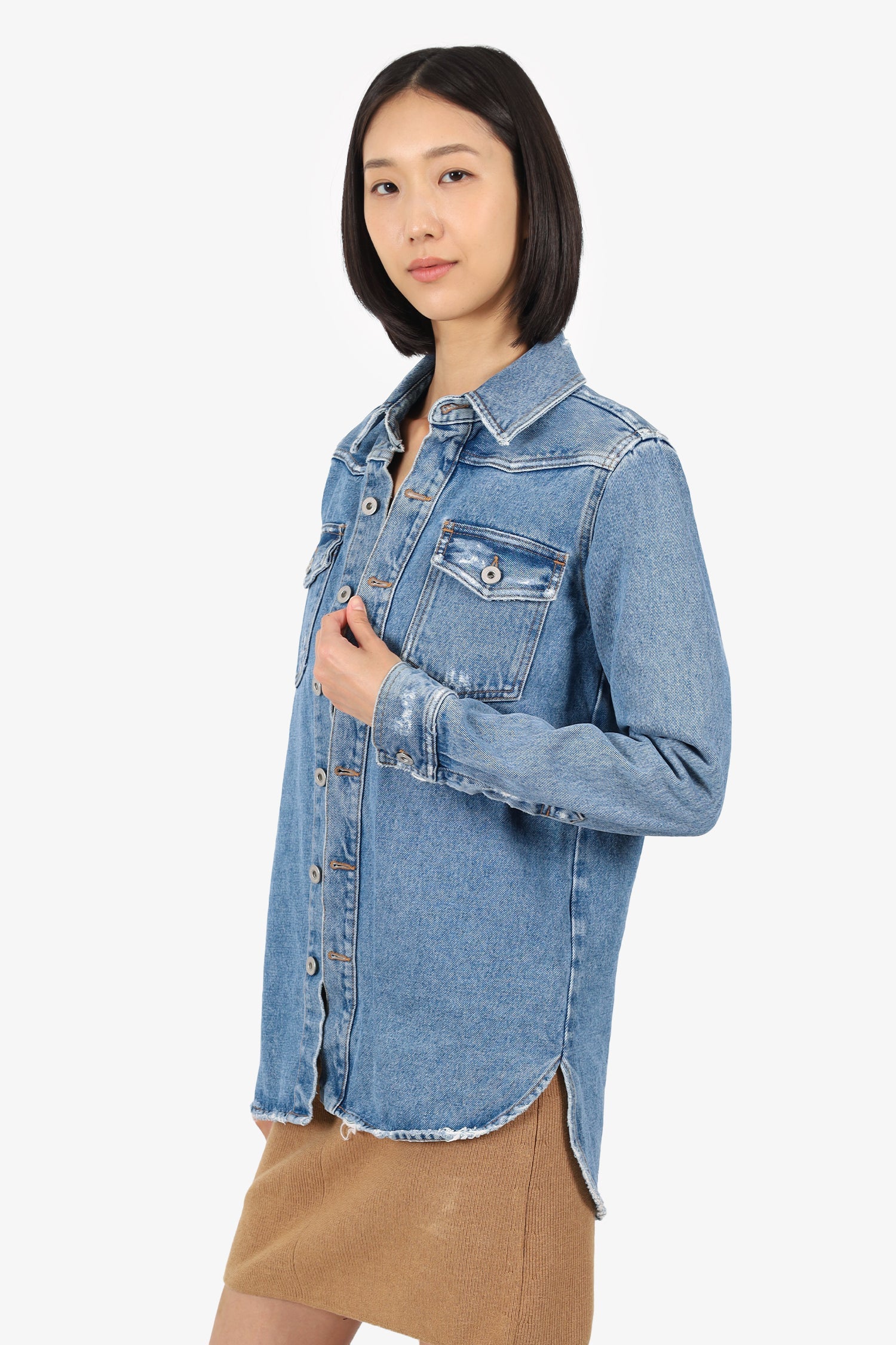 Off-White Denim Floral Printed Jacket Size 38