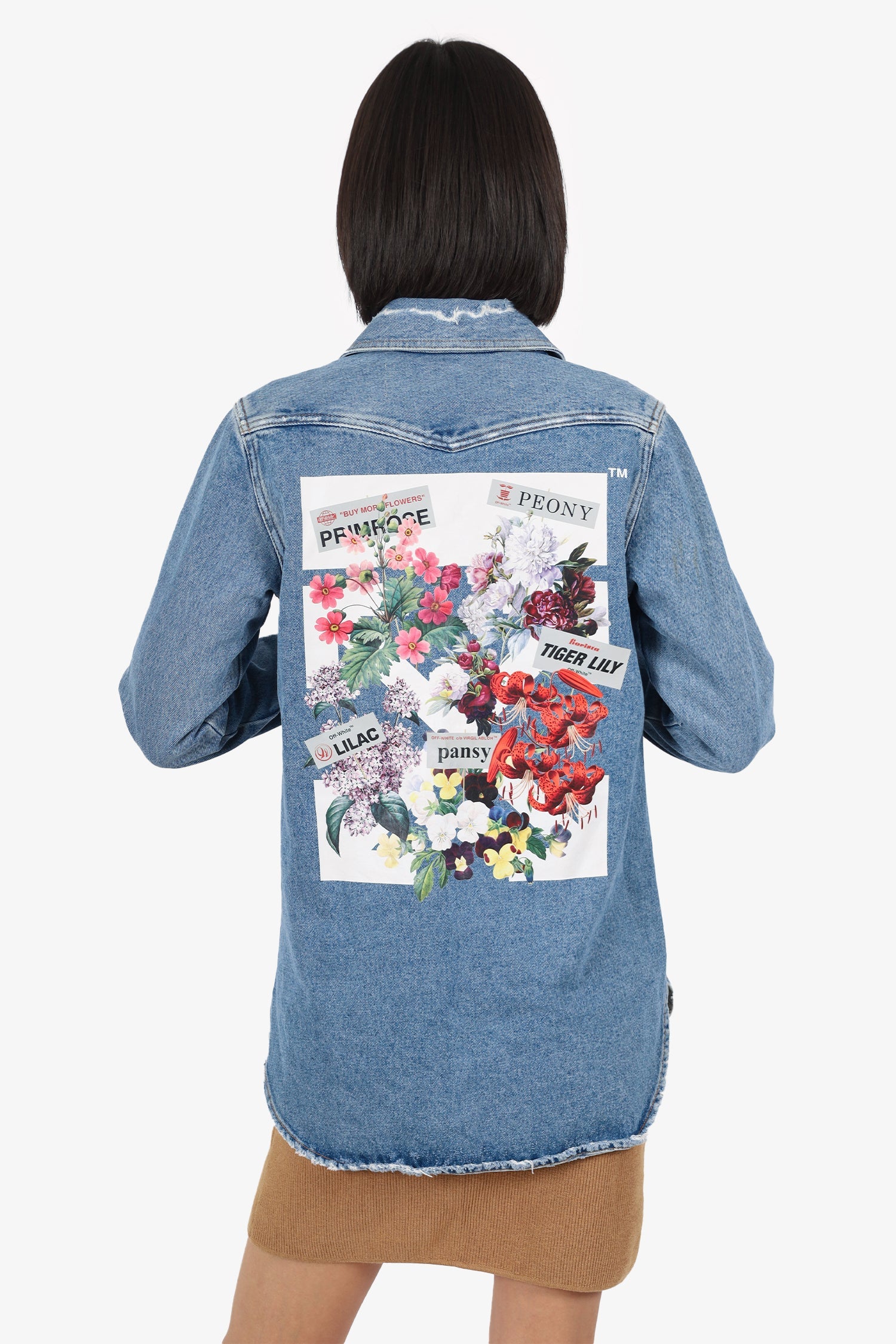 Off-White Denim Floral Printed Jacket Size 38