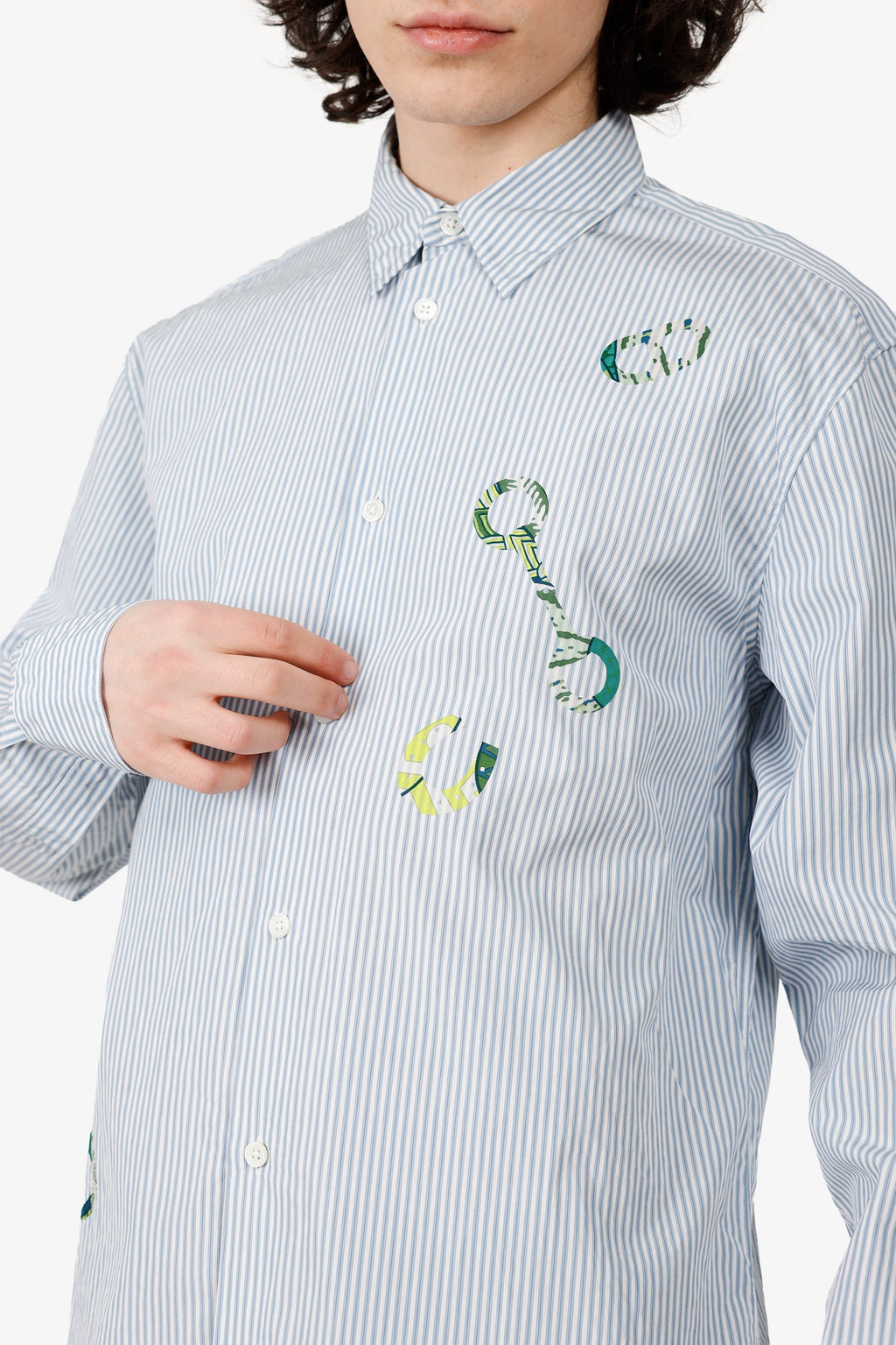 Hermès Blue/White Striped Horsebit Print Long Sleeve Shirt Size 39 Mens