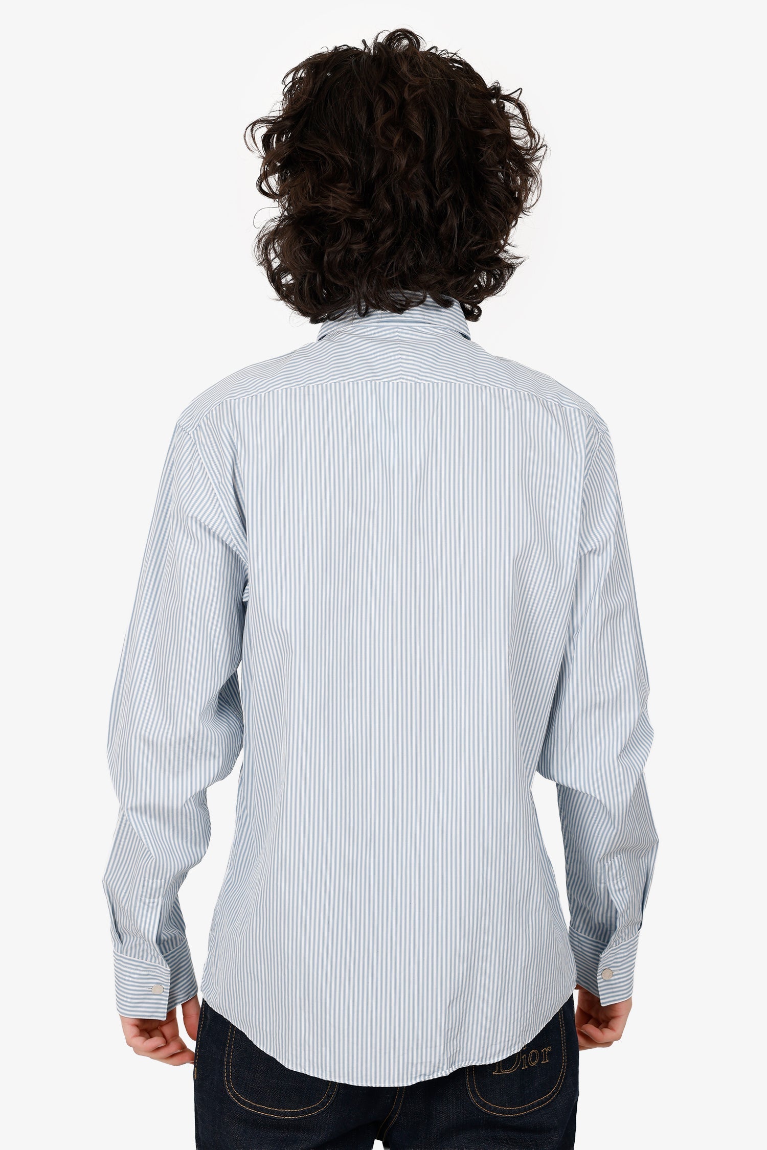 Hermès Blue/White Striped Horsebit Print Long Sleeve Shirt Size 39 Mens