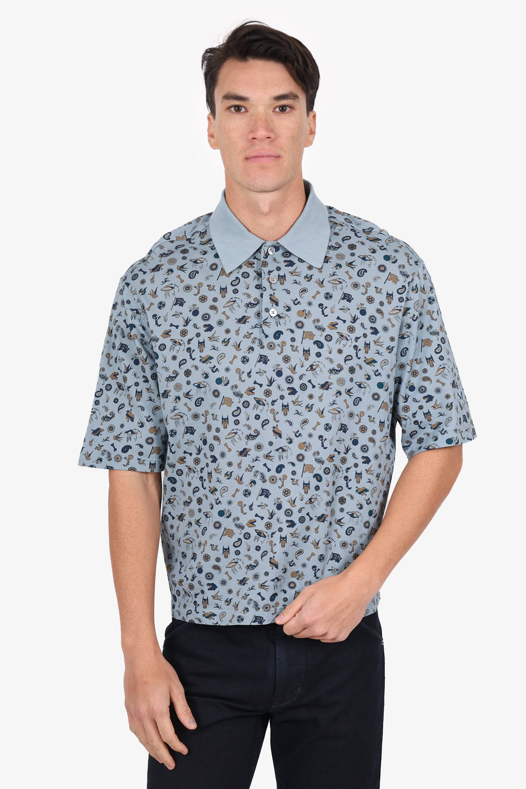 Hermès Blue Printed Polo Shirt Size M