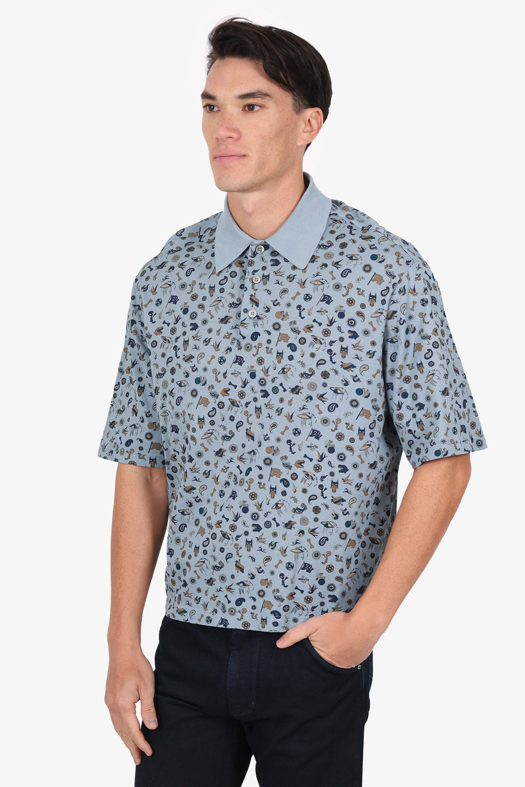 Hermès Blue Printed Polo Shirt Size M