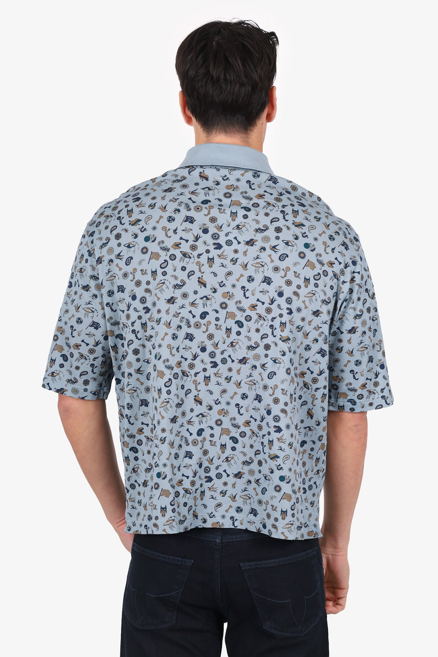 Hermès Blue Printed Polo Shirt Size M