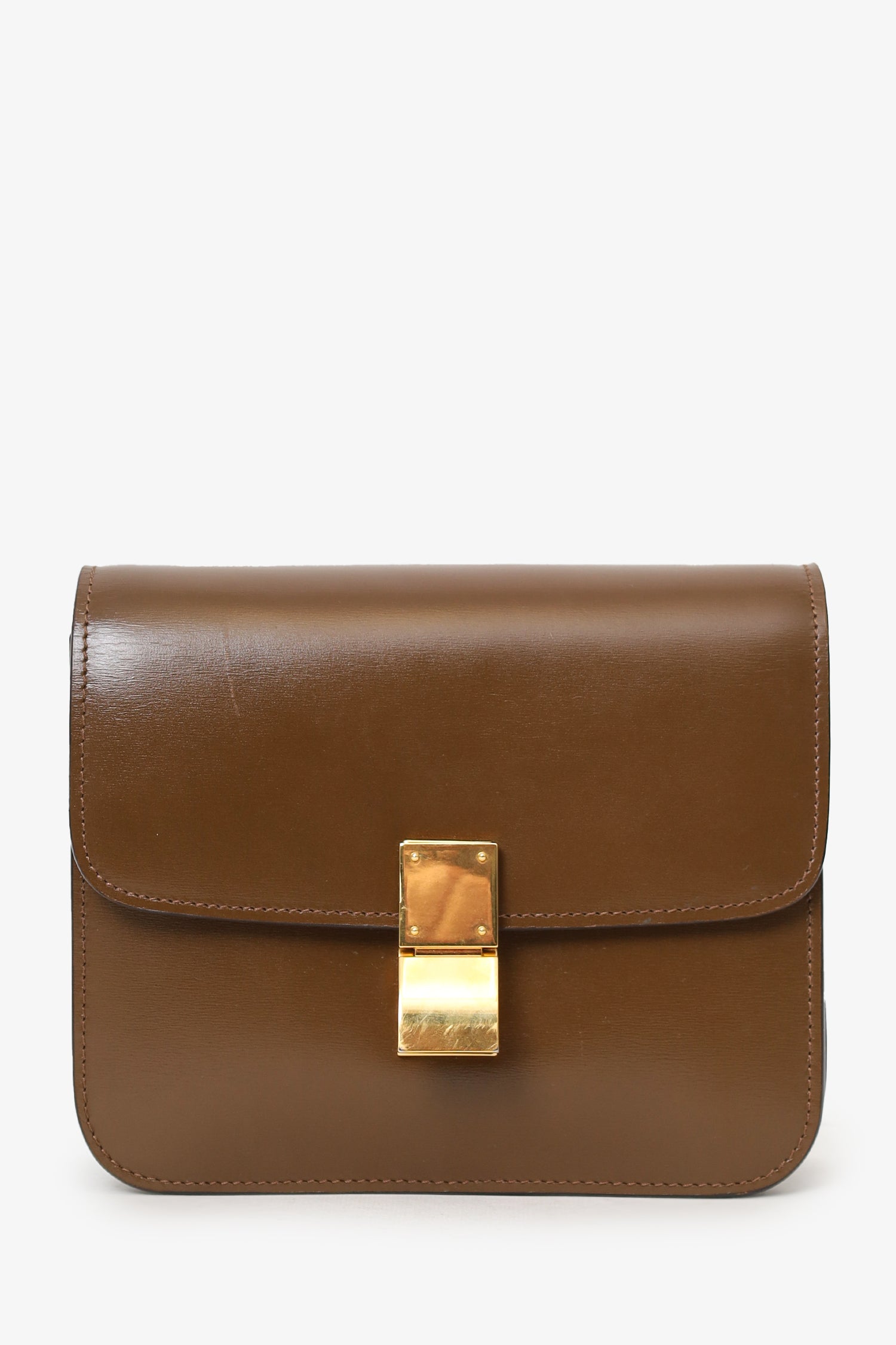 Celine Brown Leather Small Box Crossbody Bag