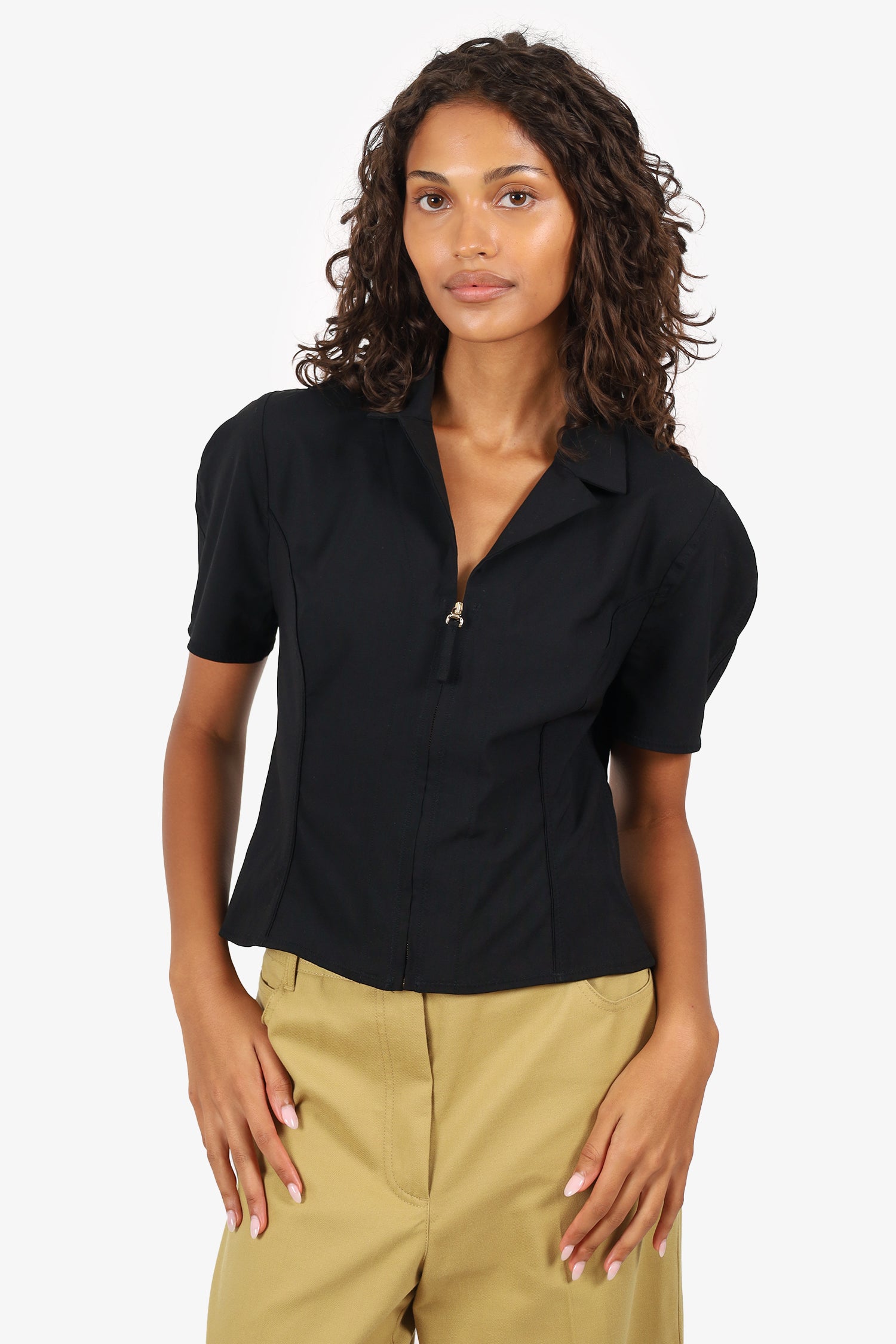 Jacquemus Black Cut-Out Back Zip Up Cropped Blouse Size 46