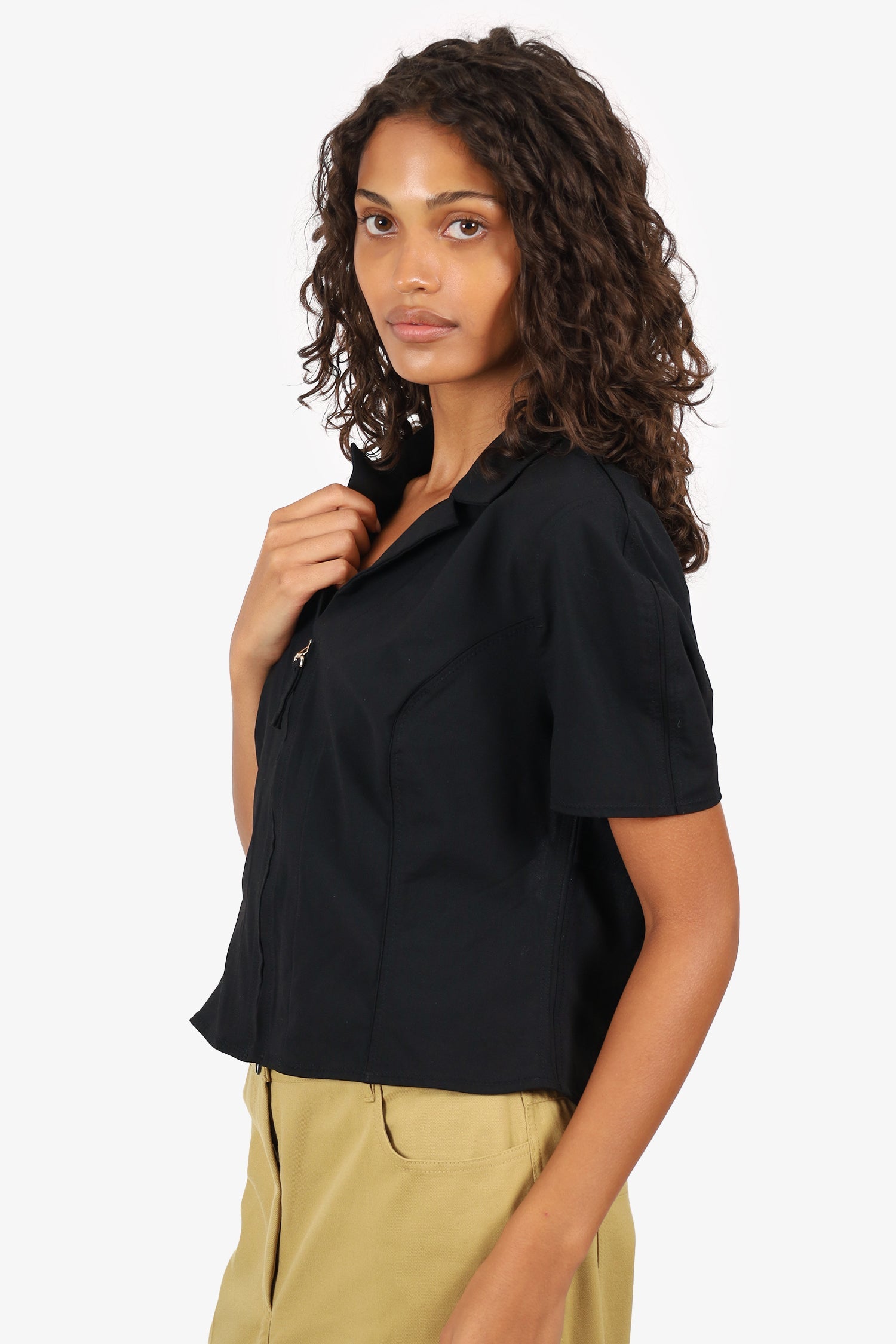 Jacquemus Black Cut-Out Back Zip Up Cropped Blouse Size 46