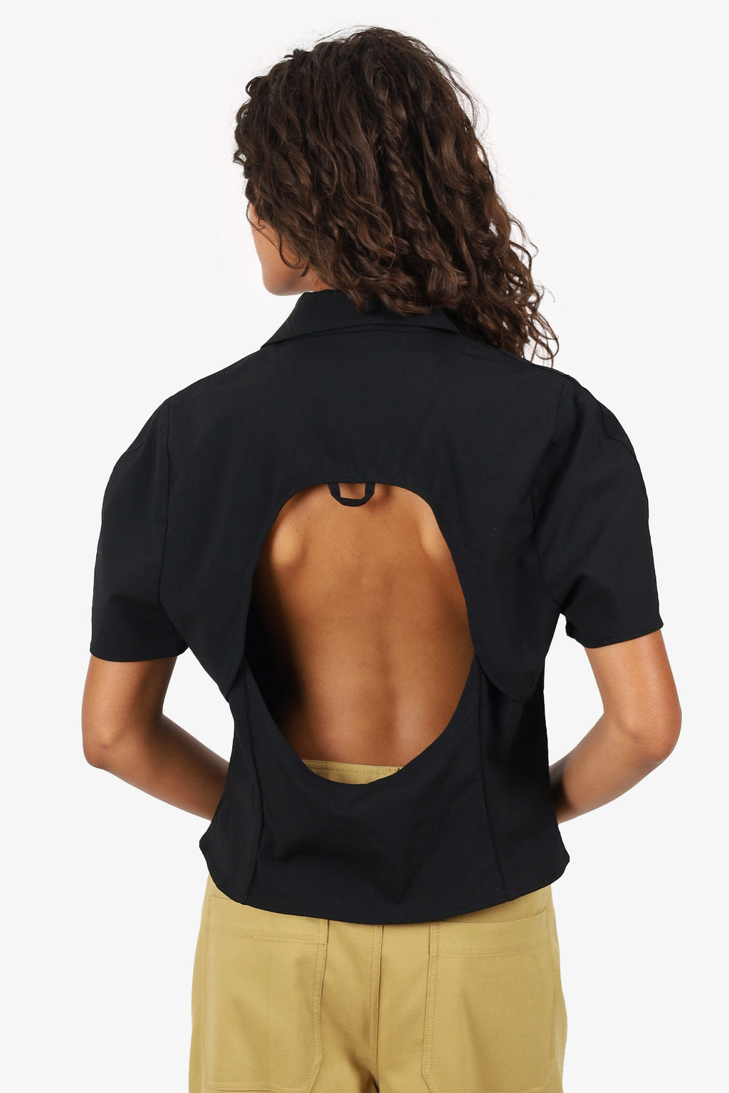 Jacquemus Black Cut-Out Back Zip Up Cropped Blouse Size 46