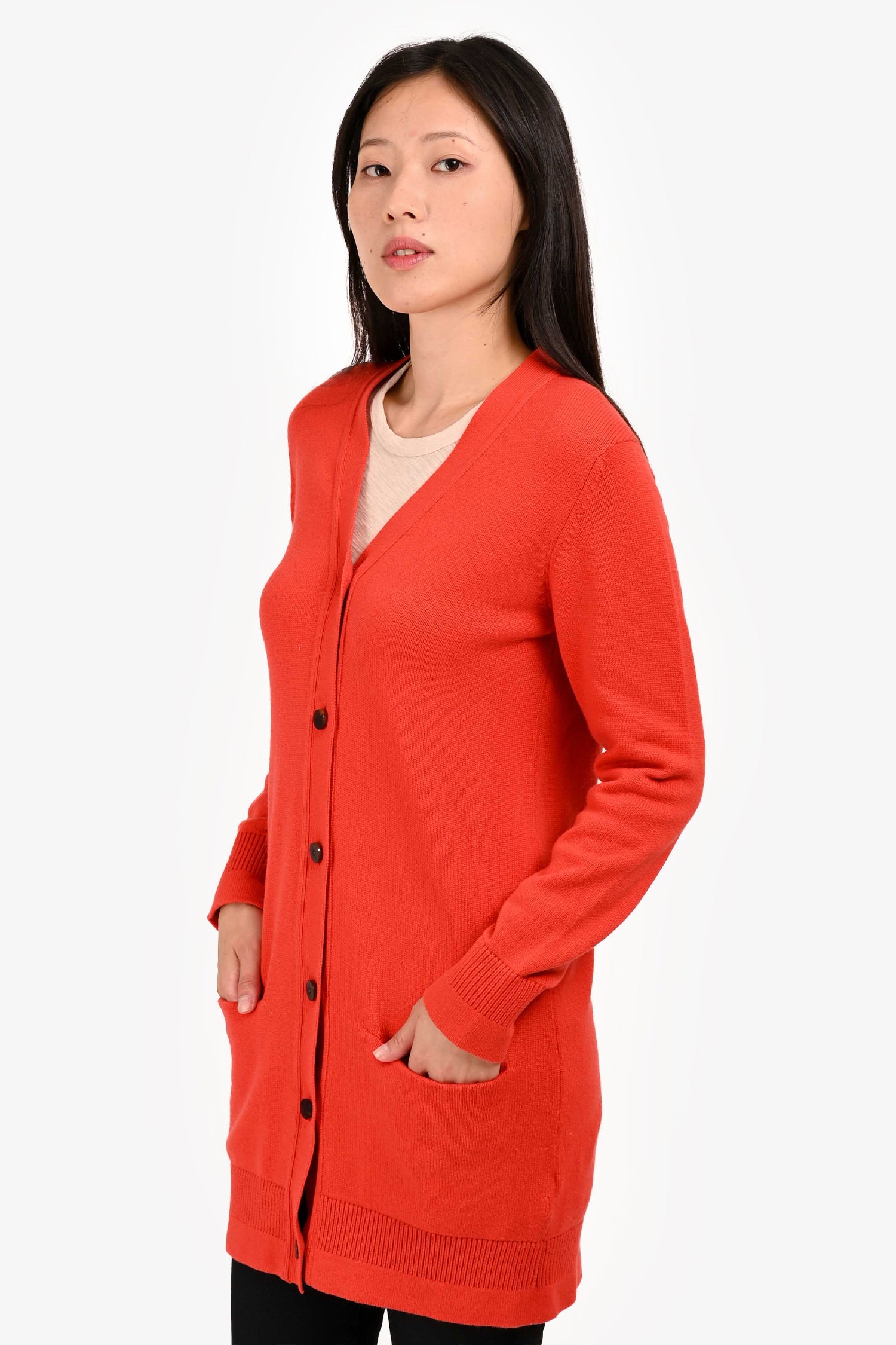 Hermès Red Cashmere Knit Long Buttoned igan Size 34
