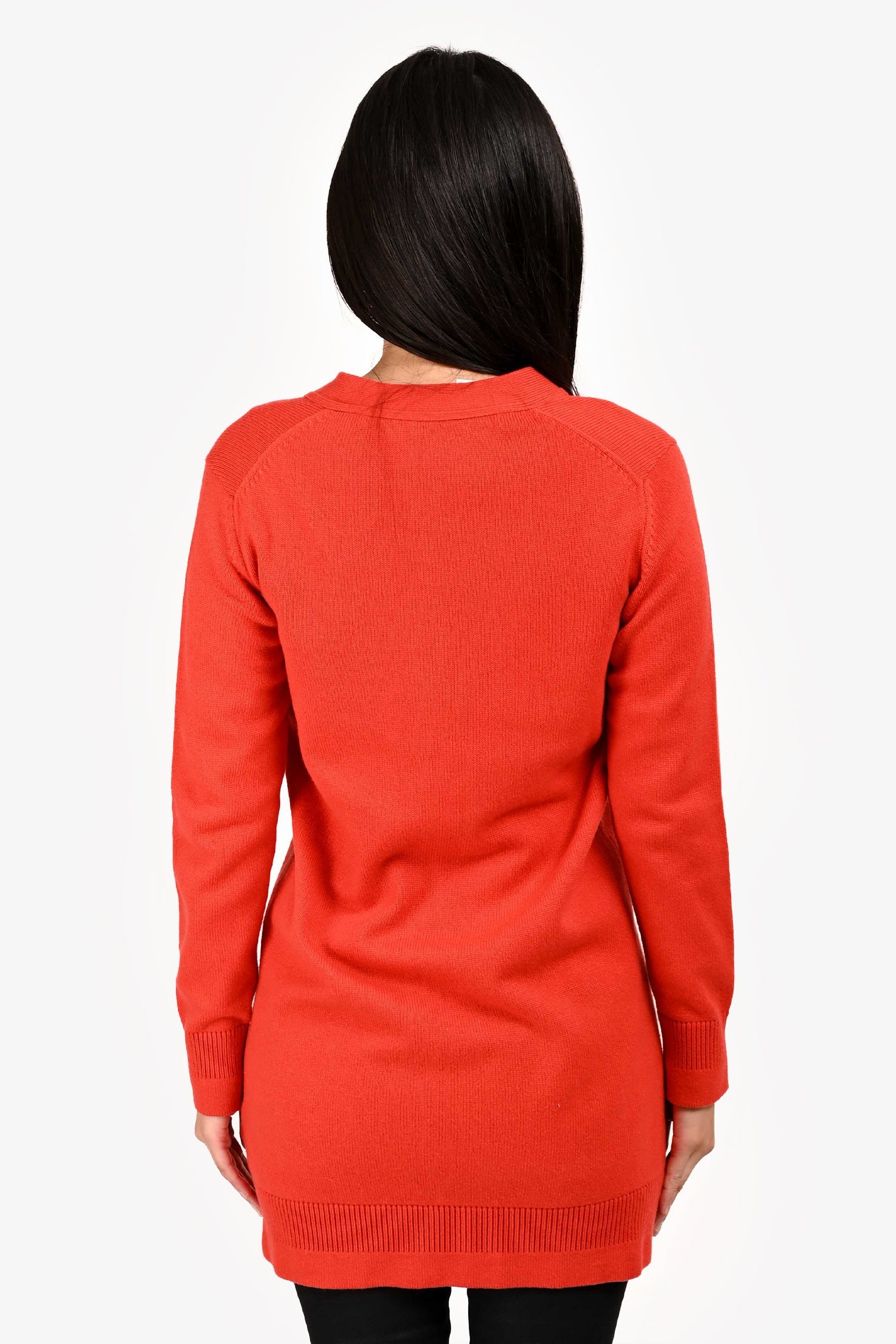 Hermès Red Cashmere Knit Long Buttoned igan Size 34