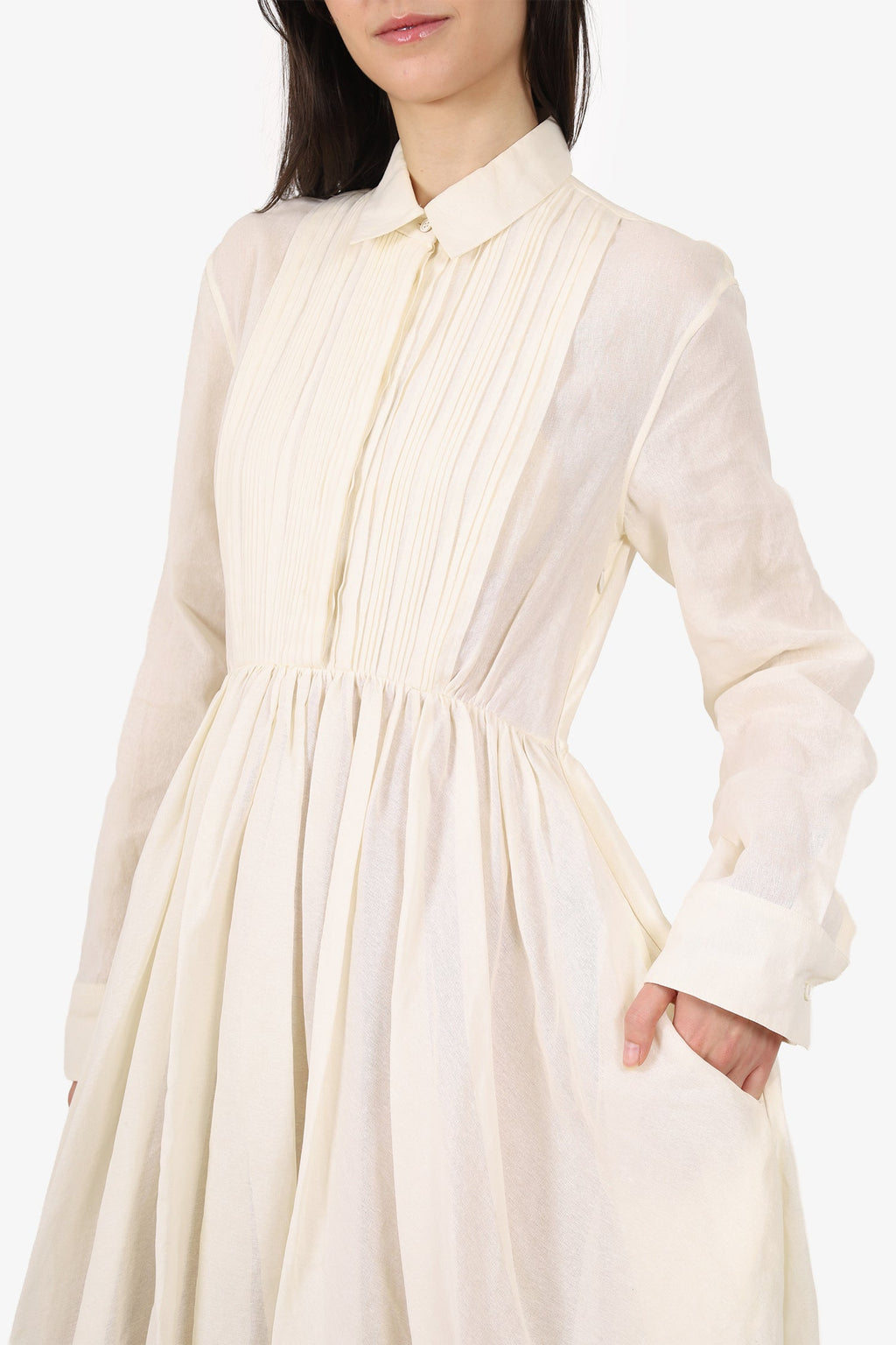 Jil Sander White Japanese Washi Paper Buttoned Pleated Long Sleeve Maxi Dress Size 34