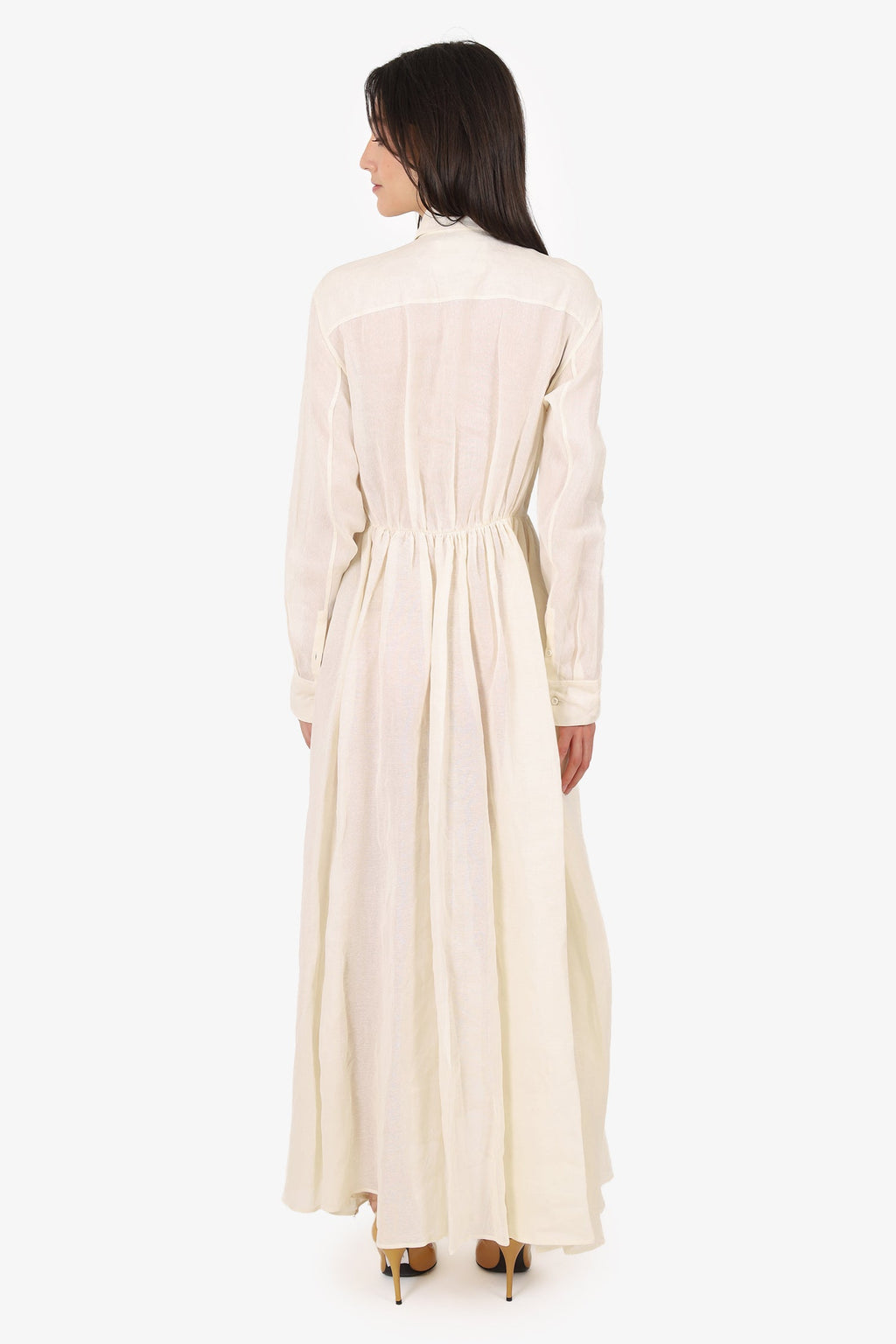 Jil Sander White Japanese Washi Paper Buttoned Pleated Long Sleeve Maxi Dress Size 34