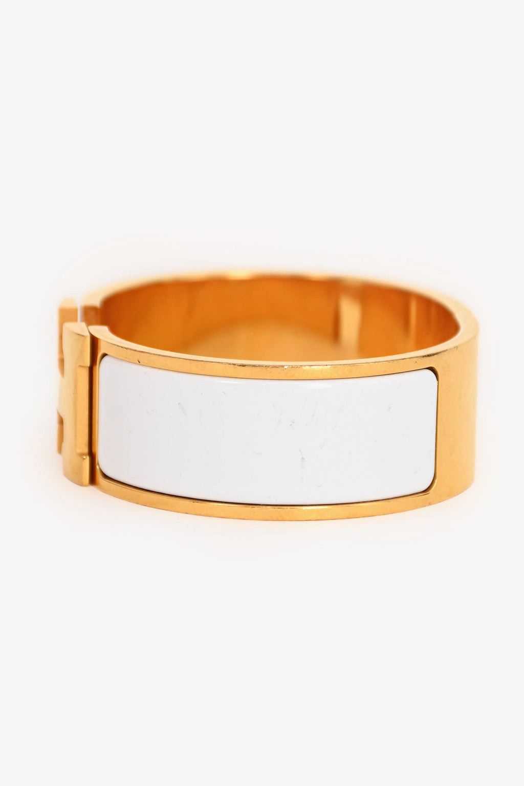 Hermès Gold Toned White Enamel Clic Clac Bracelet