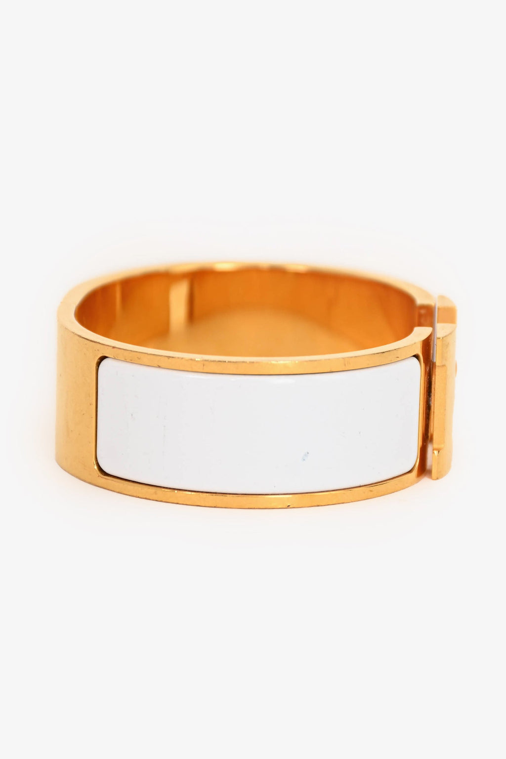 Hermès Gold Toned White Enamel Clic Clac Bracelet