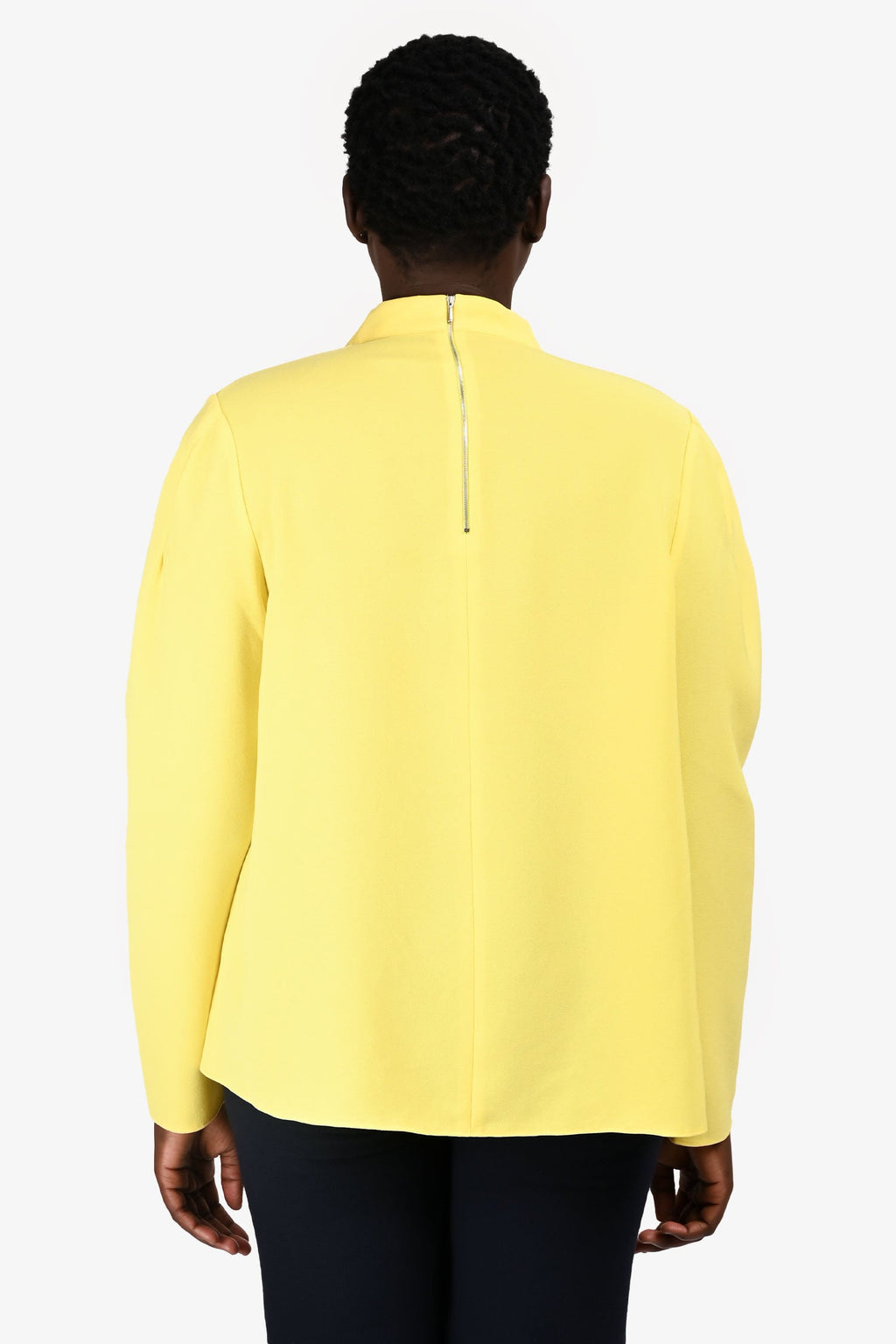 Tibi Yellow Pleated Mockneck Long Sleeve Blouse Size 8