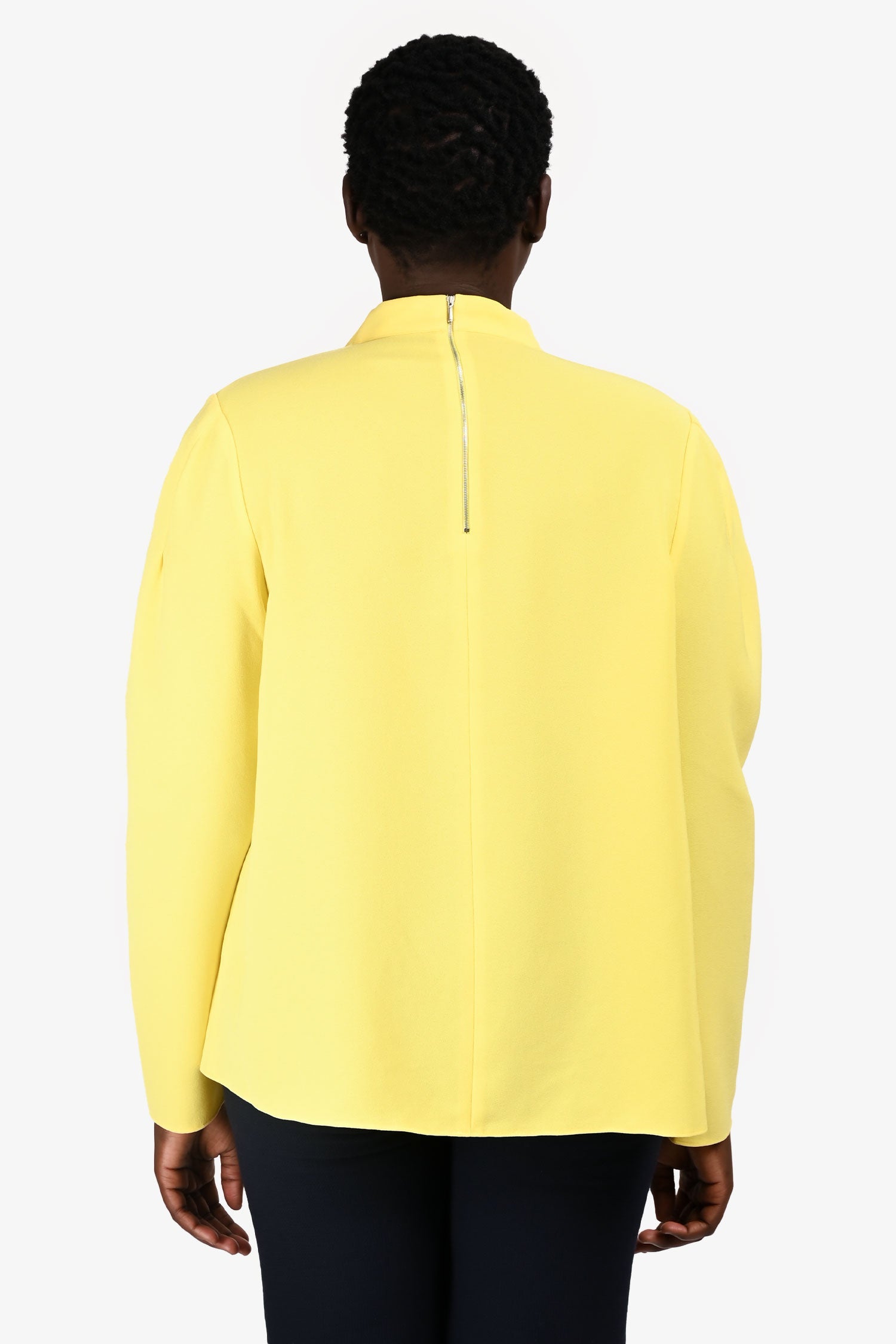 Tibi Yellow Pleated Mockneck Long Sleeve Blouse Size 8