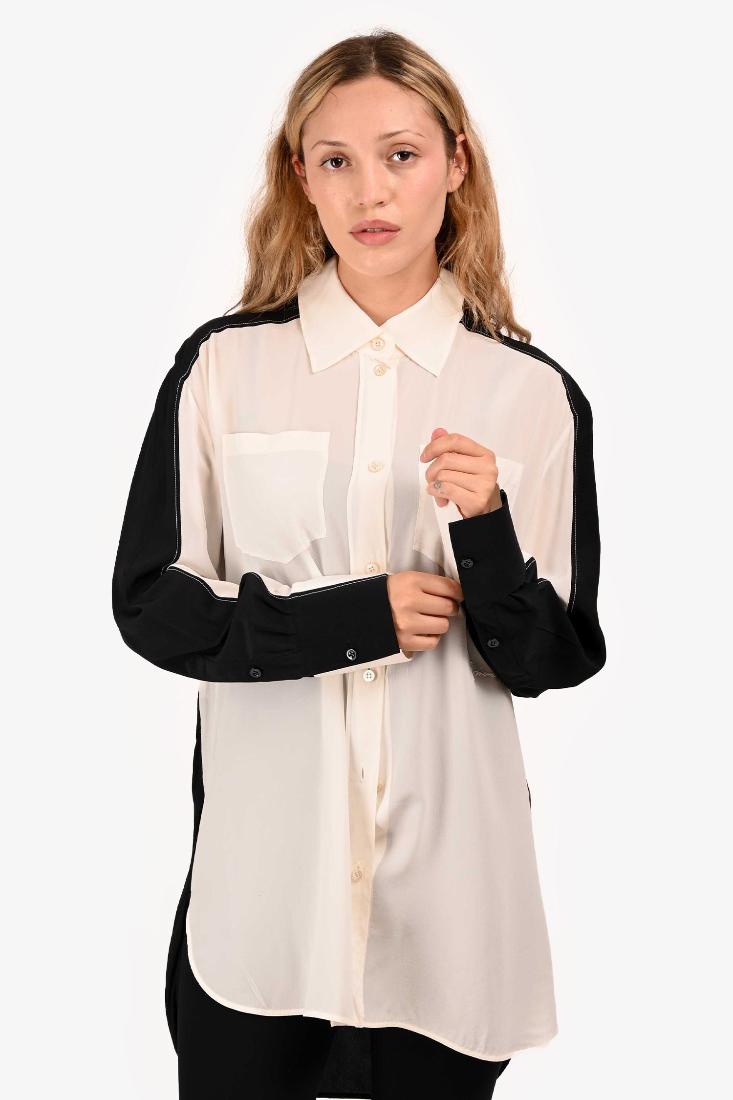 Givenchy Black/White Silk Button Down Logo Shirt Size 36