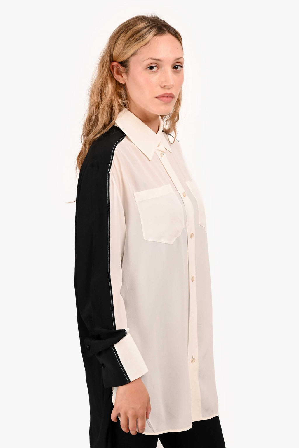 Givenchy Black/White Silk Button Down Logo Shirt Size 36