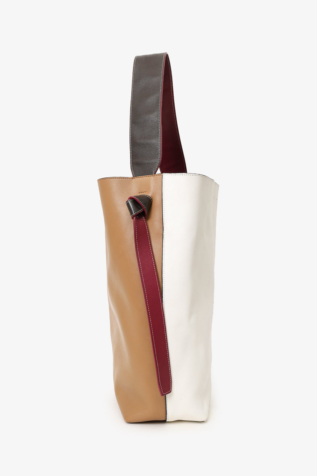 Celine Beige/White Leather Twisted Cabas Bag
