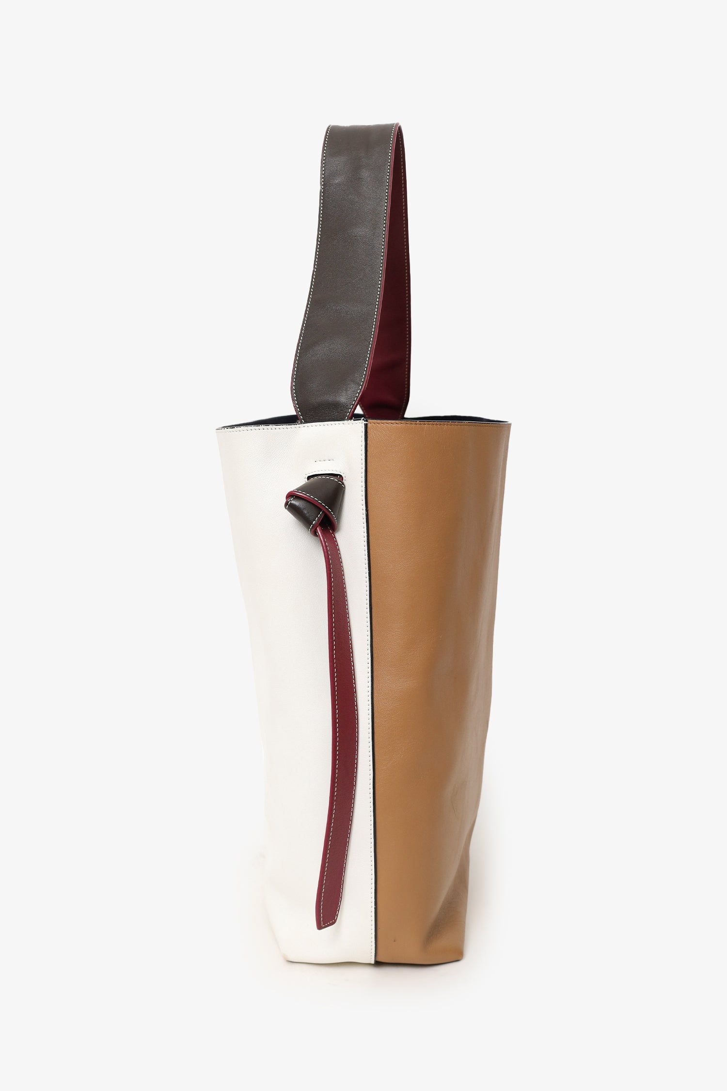 Celine Beige/White Leather Twisted Cabas Bag