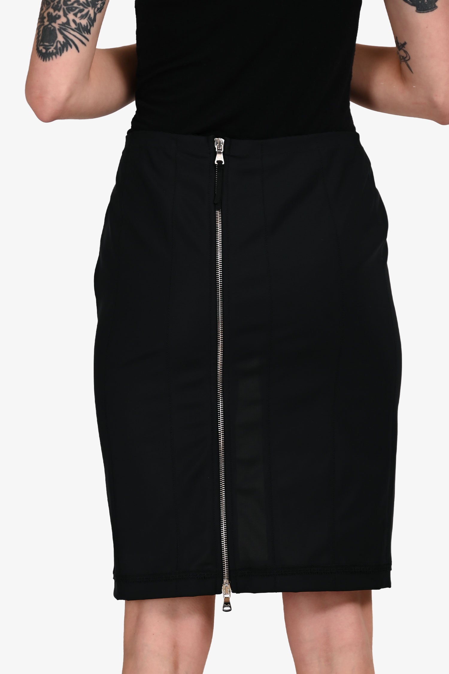 D&G Dolce & Gabbana Beige/Black Tulle Ruched Knee Length Skirt Size 40