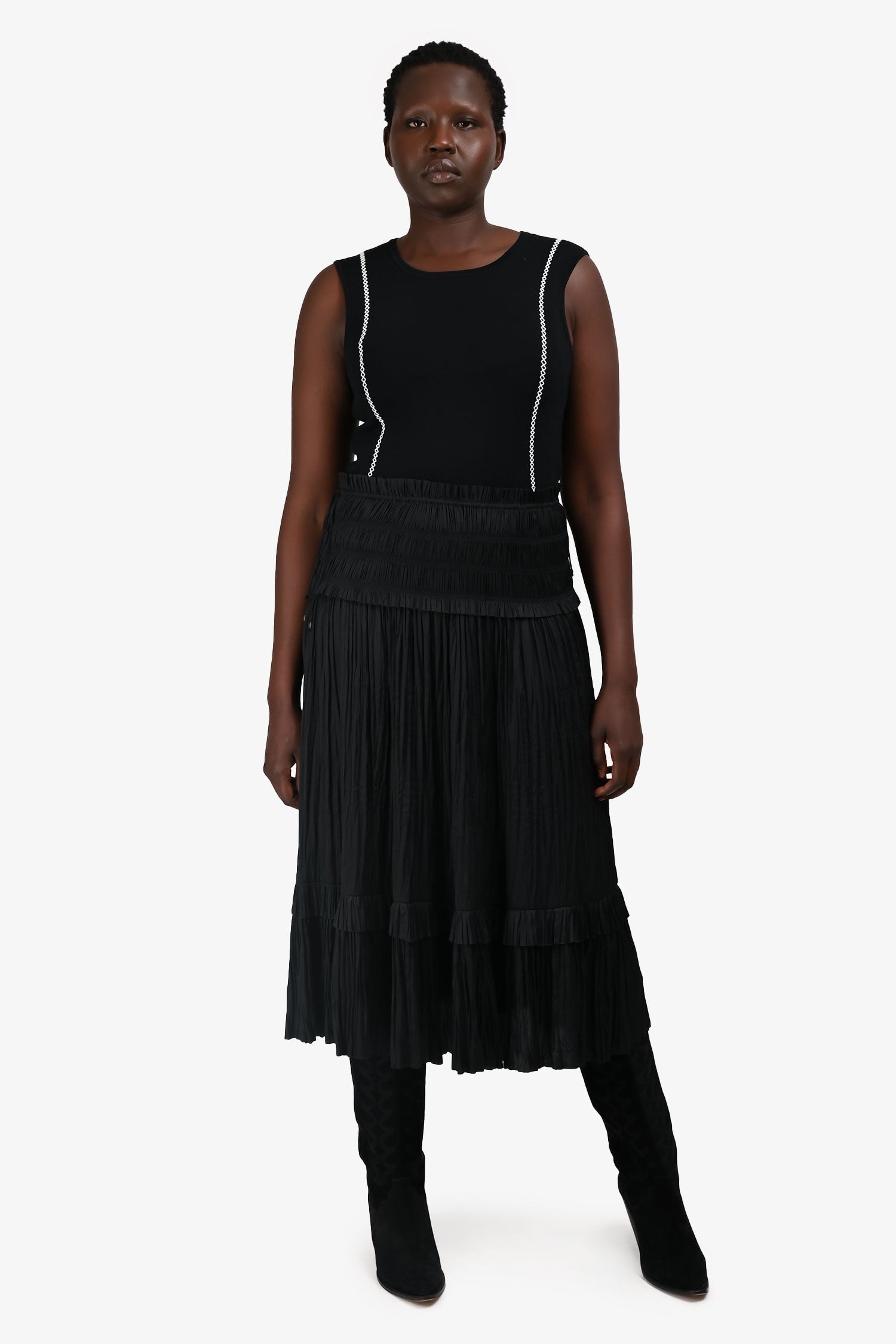 Ulla Johnson Black Pleated Midi Skirt Size 10