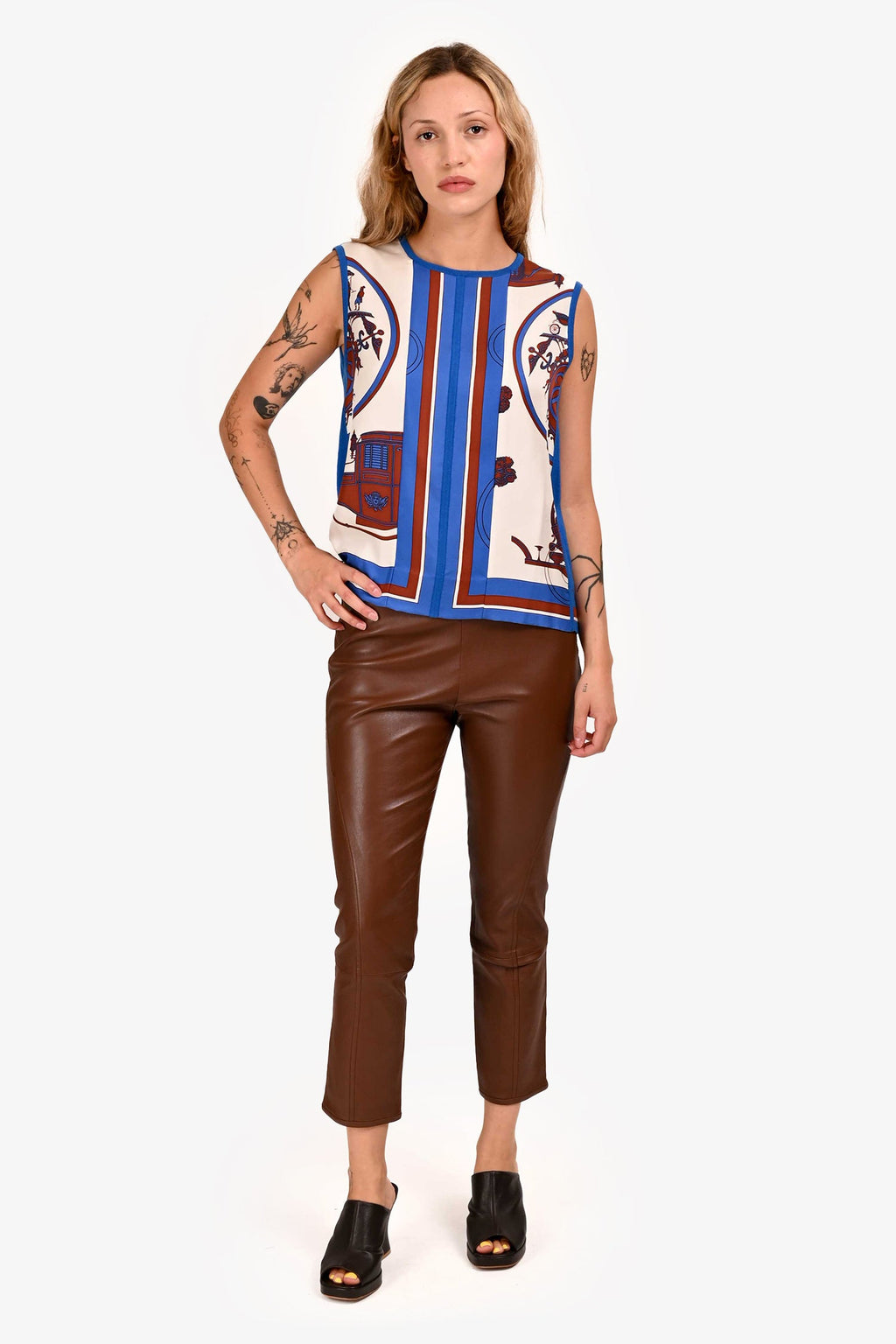 The Row Brown Lambskin Leather Fitted Pants Size 4