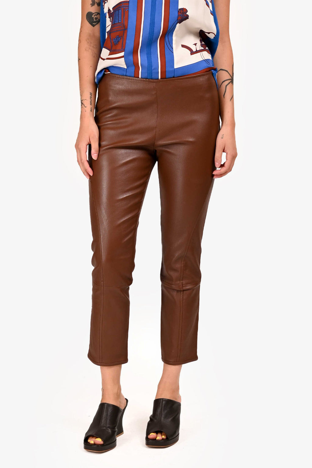 The Row Brown Lambskin Leather Fitted Pants Size 4