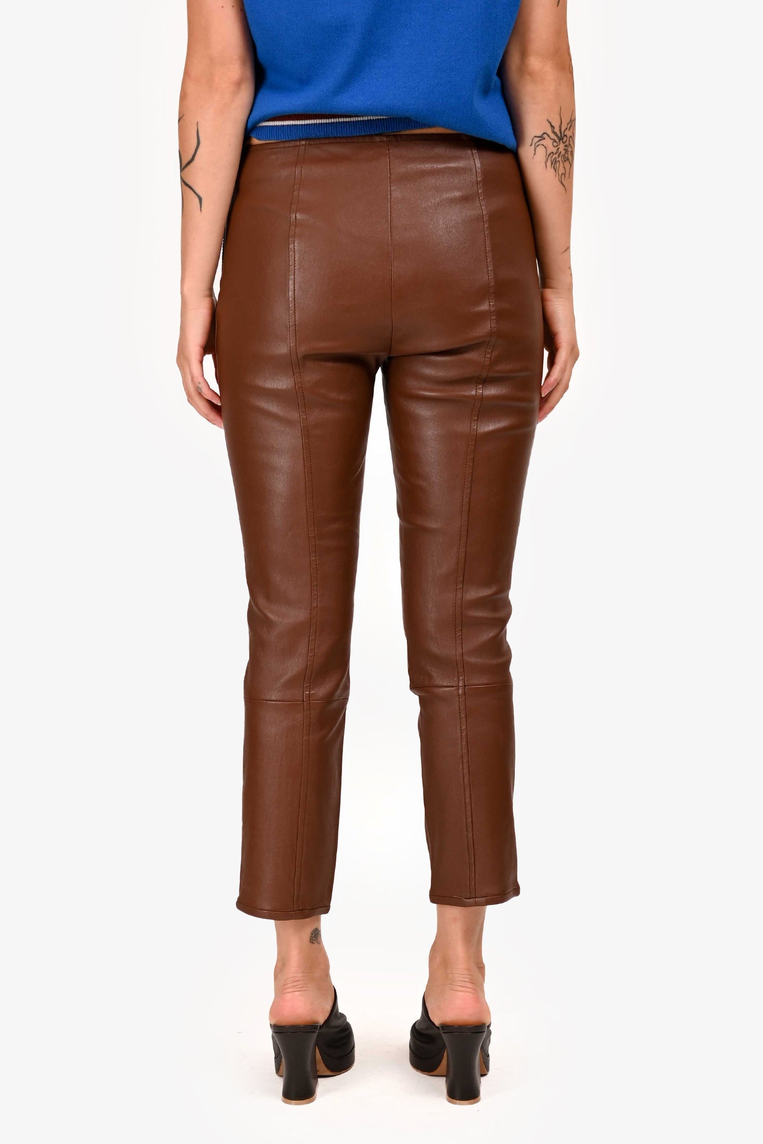 The Row Brown Lambskin Leather Fitted Pants Size 4