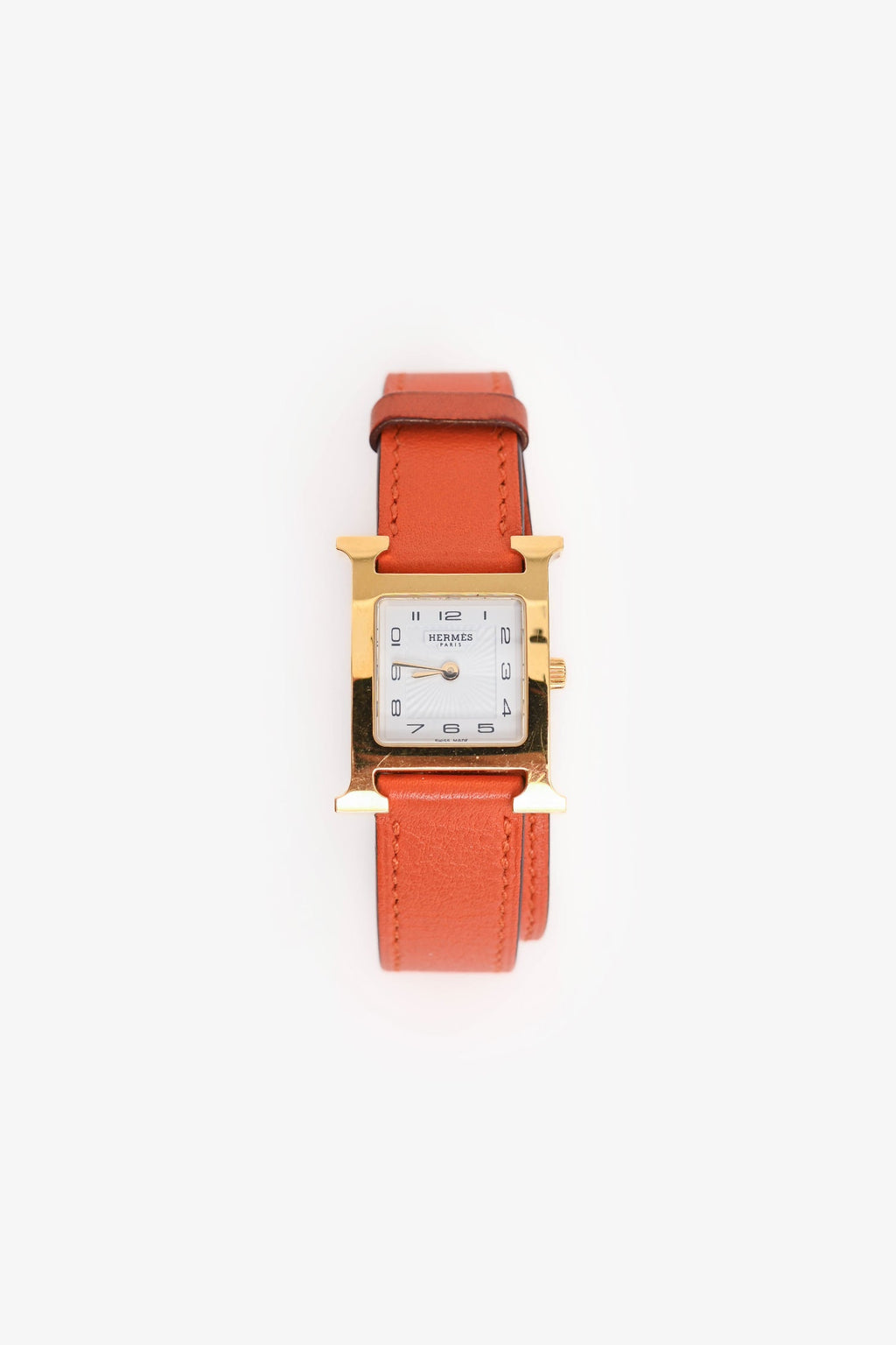 Hermès Orange Leather Heure H Double Tour Watch