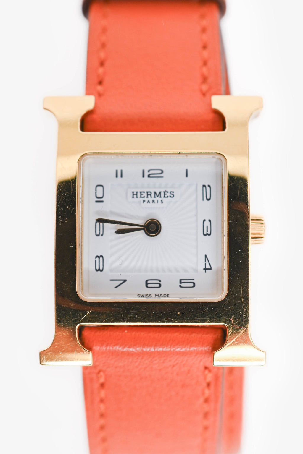 Hermès Orange Leather Heure H Double Tour Watch
