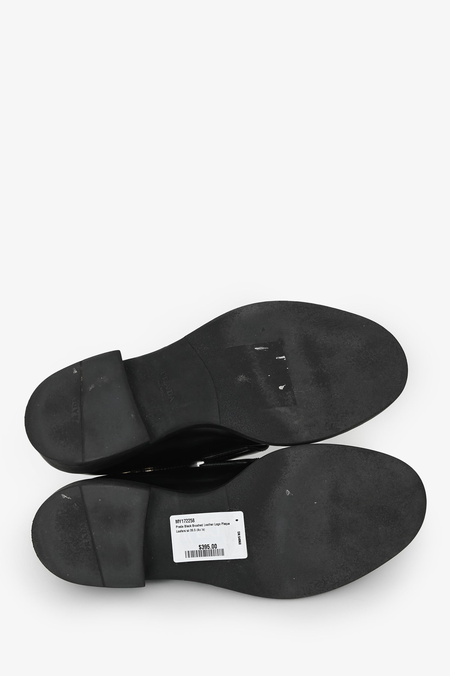 Prada Black Brushed Leather Logo Plaque Loafers Size 39.5