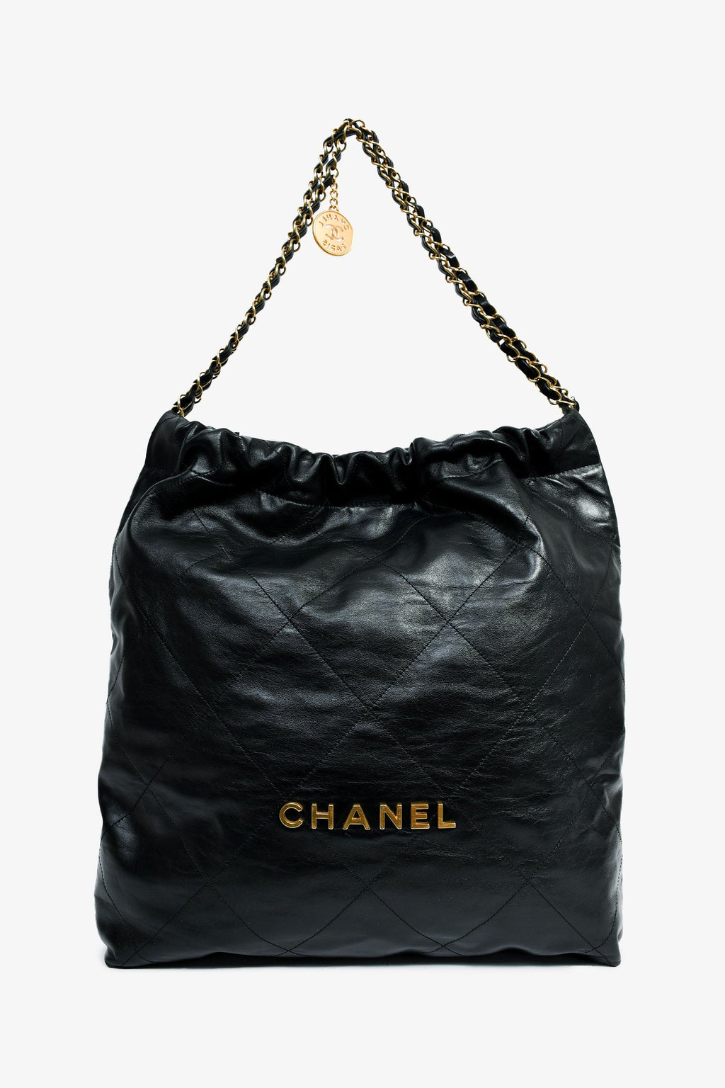 Pre-Loved Chanel™ 2022+ Black Leather Large 22 Hobo Shoulder Bag with Pouch